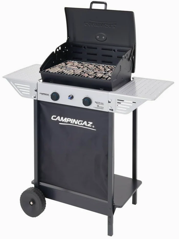 Campingaz BBQ A Roccia Lavica Xpert 100 L Plus Rocky, Barbecue Grill Compatto A Due Bruciatori, 98 x 48 x 124 cm, Nero Argento