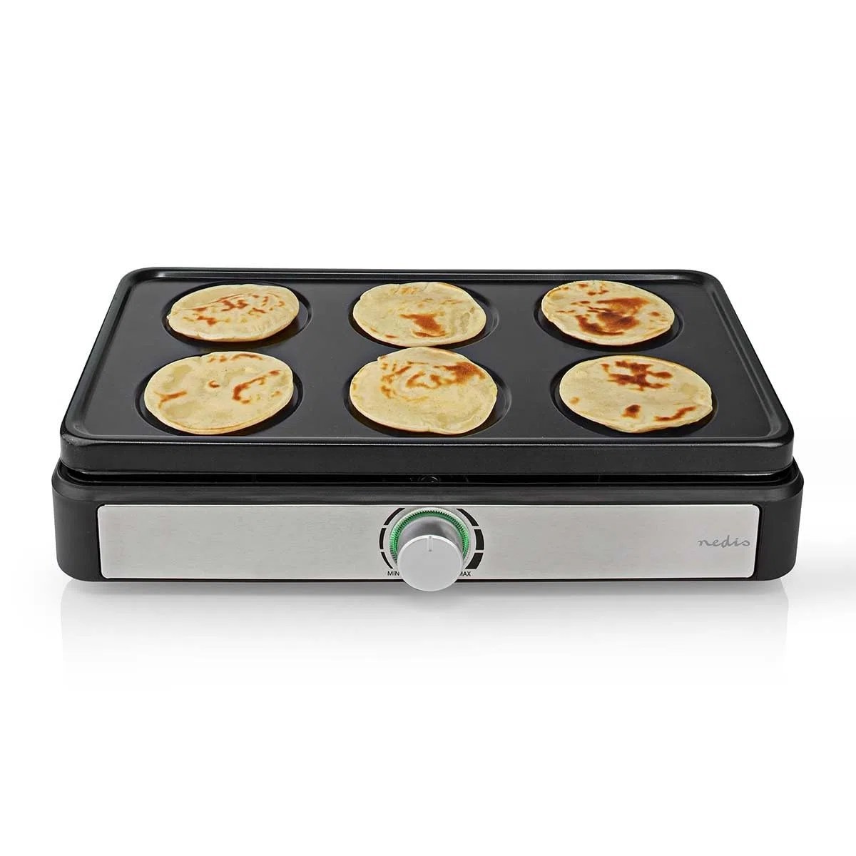 NEDIS FCRA310FBK6 set wok da tavola – per 6 persone – con mini wok e spatole – regolazione della temperatura – rivestimento antiaderente – design rettangolare – nero
