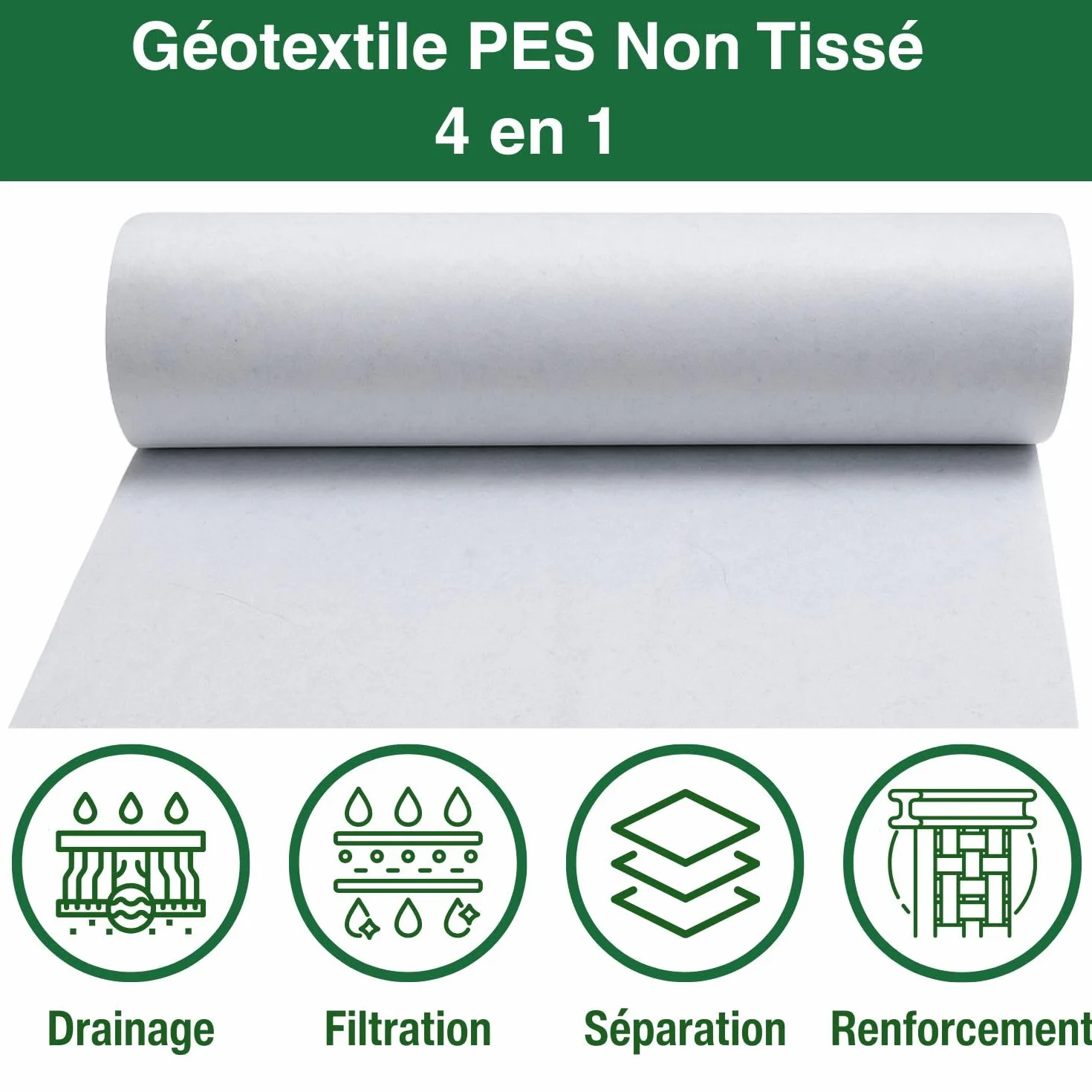 Feltro geotessile 30m² 400g/m2 Poliestere (PES) - Tessuto permeabile all'Acqua - 1 x 30m - Drenaggio Stagno/terrazza/Giardino - Separazione Ghiaia/Sabbia/pavimentazione/Gas Sintetico