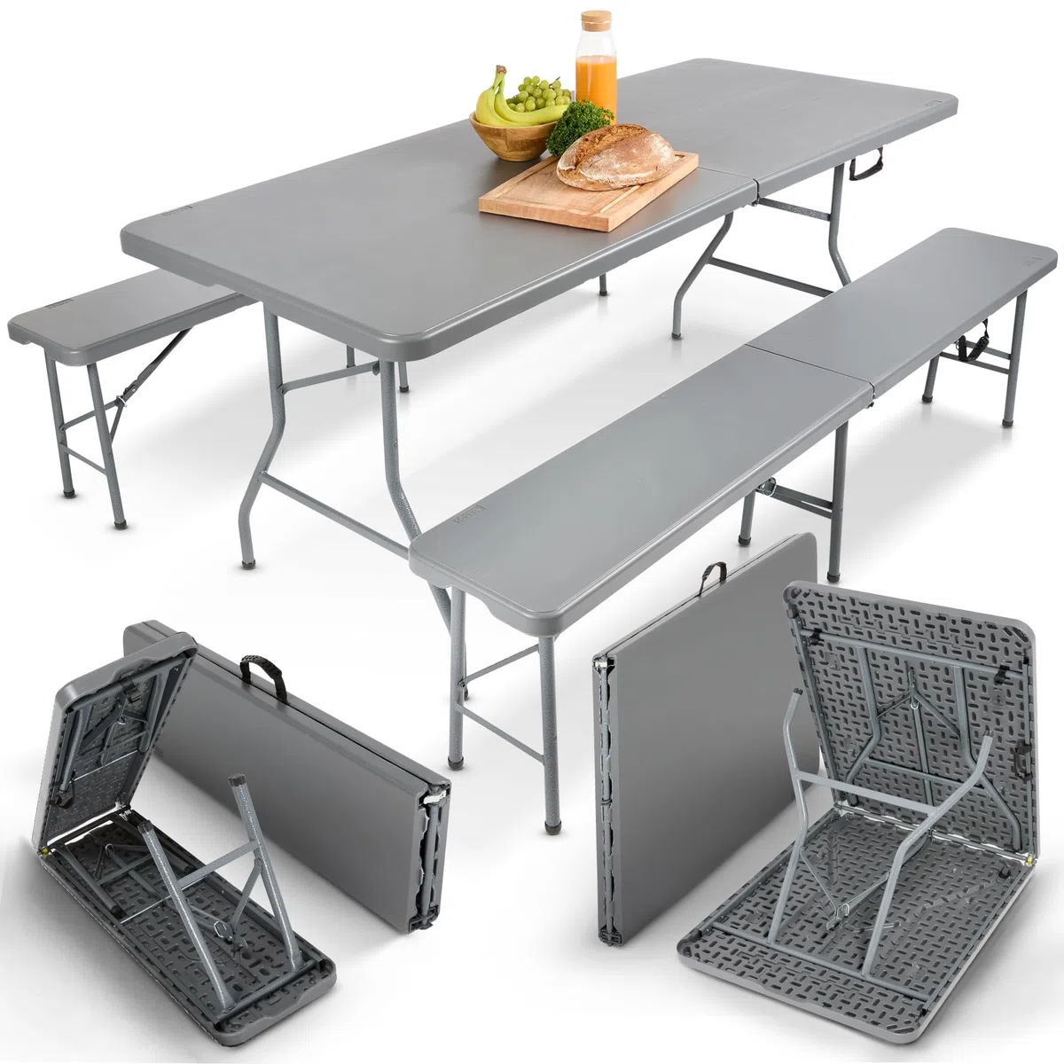 AREBOS Set tenda da birra 3 pezzi tavolo + 2 x panca | set tenda per interni - esterni | set tavolo da birra | pieghevole e con maniglia per il trasporto tavolo da campeggio | Antracite