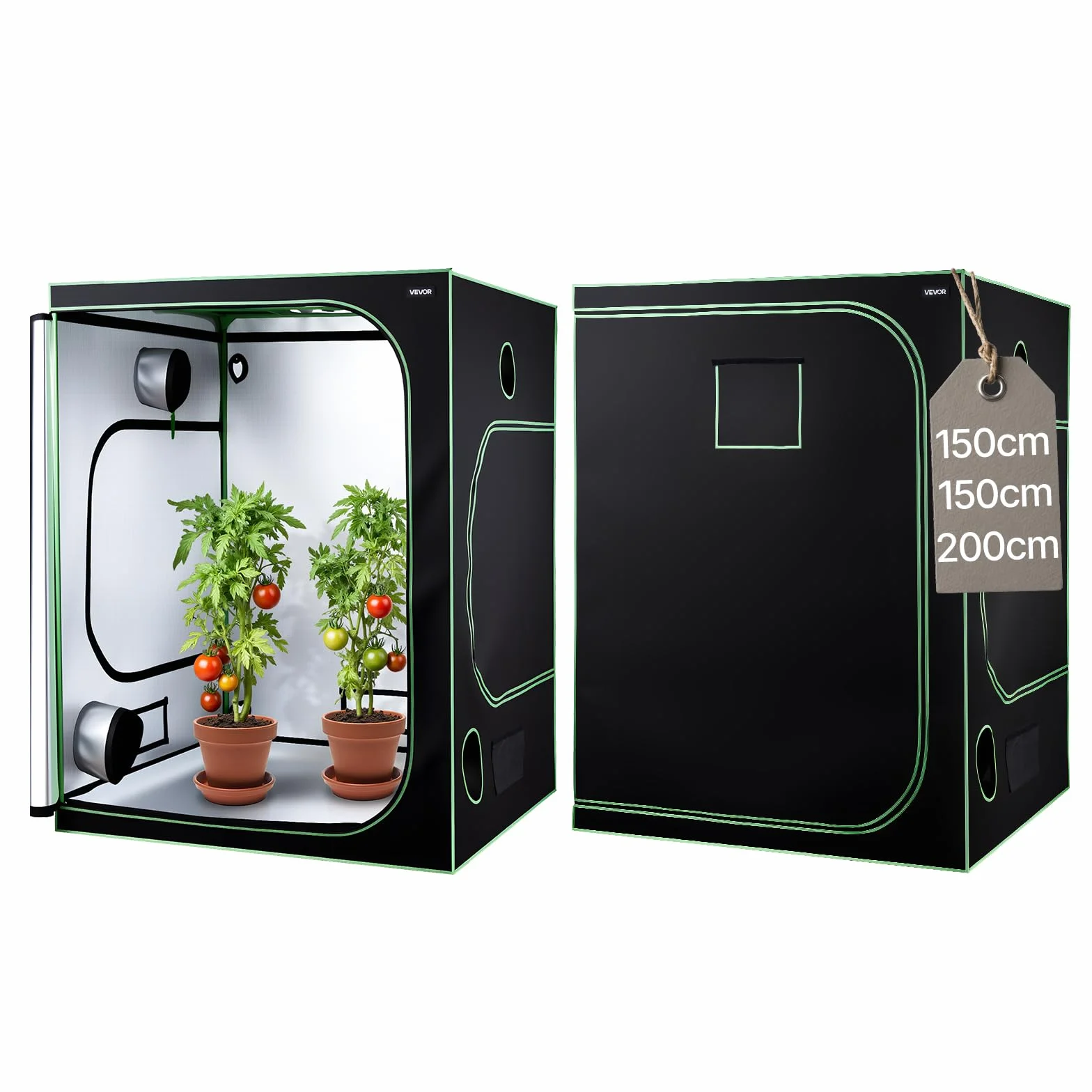 VEVOR Tenda da Coltivazione da Interno 150x150x200 cm, Tenda da Coltivazione per Piante da Interno, con Illuminazione LED a Spettro Completo, Sistema di Ventilazione, Mylar 600D Riflettente
