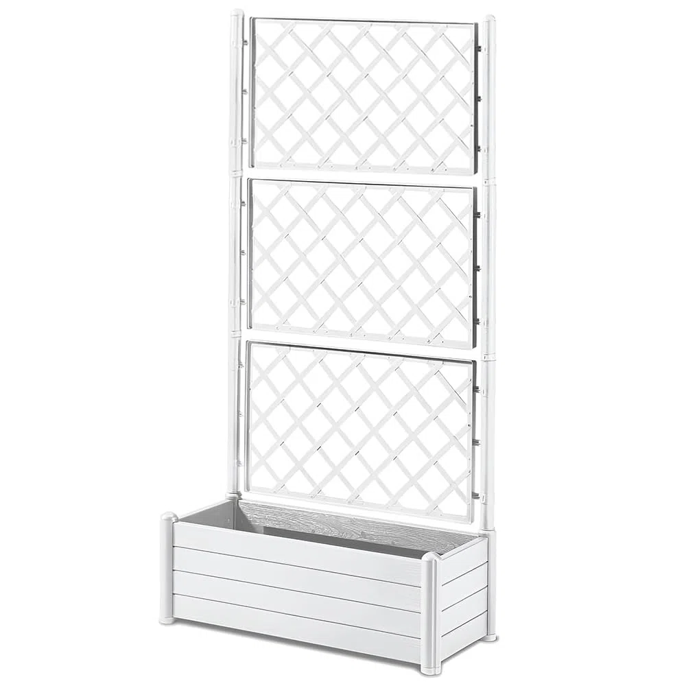 Fioriera con vaso largo cm 100 Spalliera Grigliata alta cm 195 separe' bianco graticola rampicante modulabile e componibile per Esterni Giardini Terrazze separatore ambienti locali commerciali