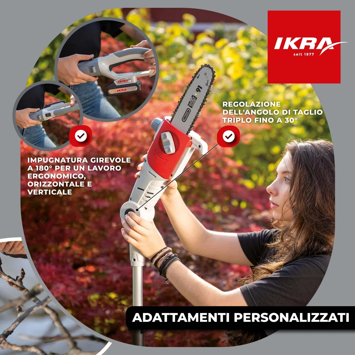 IKRA potatore telescopico ICPS 2020, lunghezza della lama 20 cm altezza di lavoro 4 m tracolla durata 40 minuti