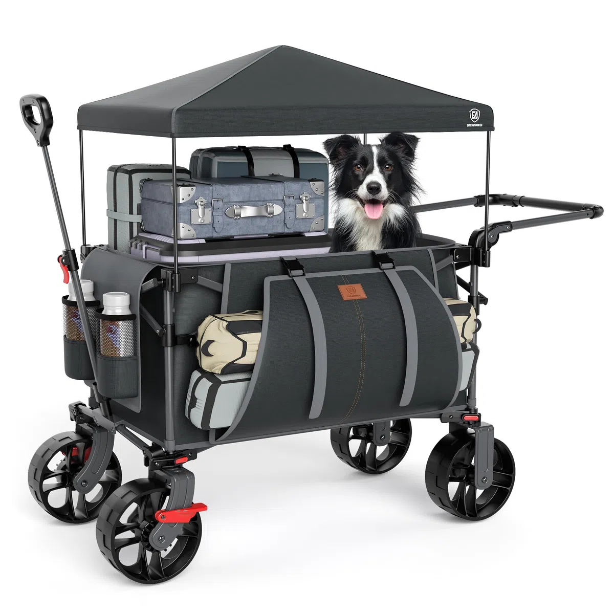 EVER ADVANCED Carrello XXL pieghevole da 225 l fino a 150 kg con freno, carrello scorrevole e tirato, pieghevole, 20 x 8 cm, ruote di larghezza per campeggio, spiaggia, shopping animali
