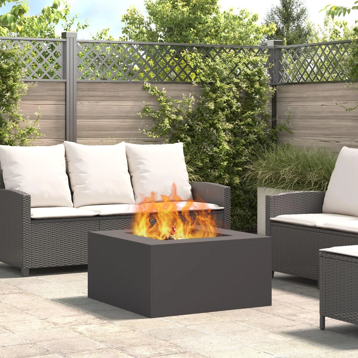 Gecheer Braciere Esterno, Rettangolare Moderno con Design Aperto e Ventilazione Ottimale, 80 x 80 x 40 cm in Acciaio Nero per Riunioni all'Aperto