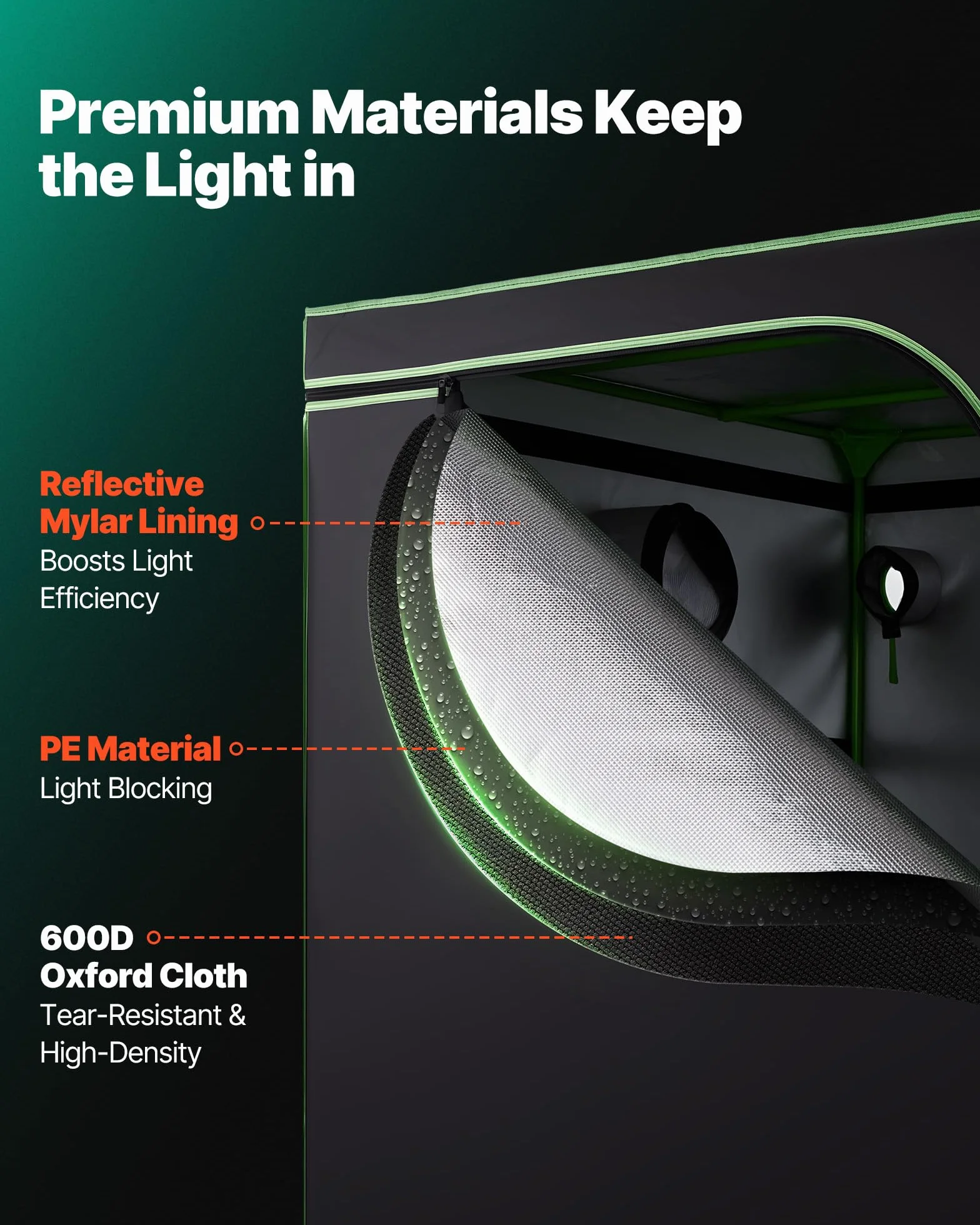 VEVOR Tenda da Coltivazione da Interno 150x150x200 cm, Tenda da Coltivazione per Piante da Interno, con Illuminazione LED a Spettro Completo, Sistema di Ventilazione, Mylar 600D Riflettente