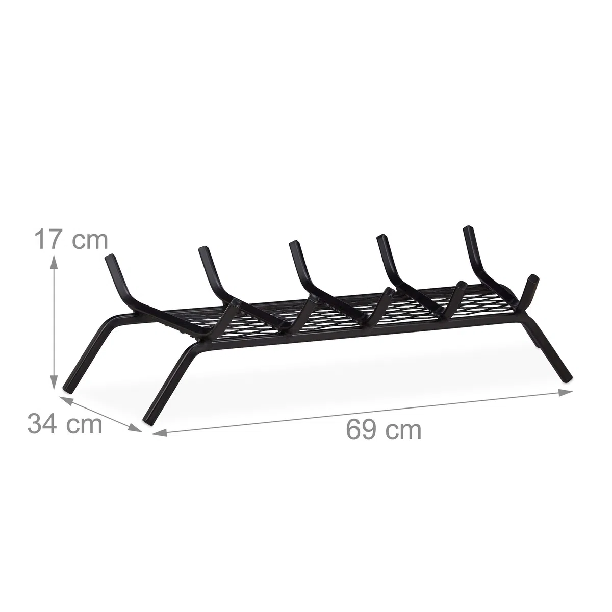 Relaxdays Brucialegna da Camino, Rettangolare, Acciaio, Caminetto con Grill, con Piedi di Appoggio, 17x69x34 cm, Nero