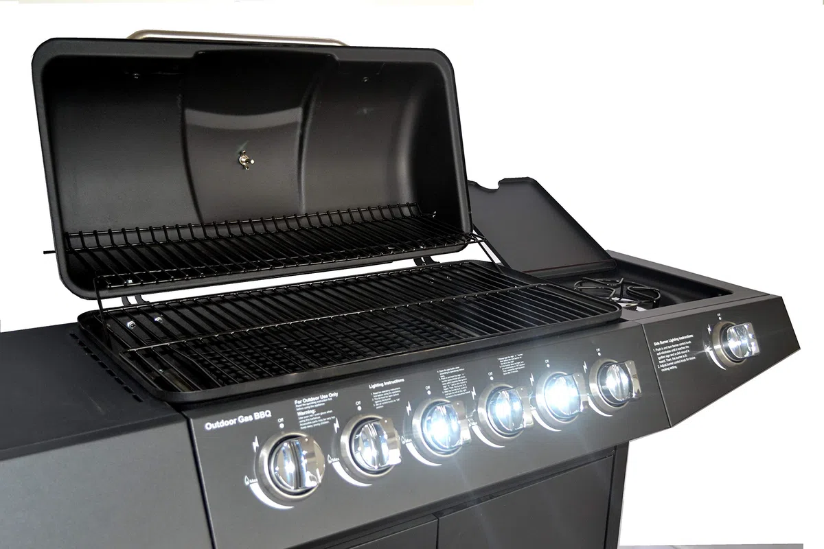 Grill Barbecue a Gas,Compatto con 6+1 Bruciatore,BBQ Gas per Pietre Laviche,con Fornello Laterale, Controlli della Temperatura Indipendenti, Grande area barbecue