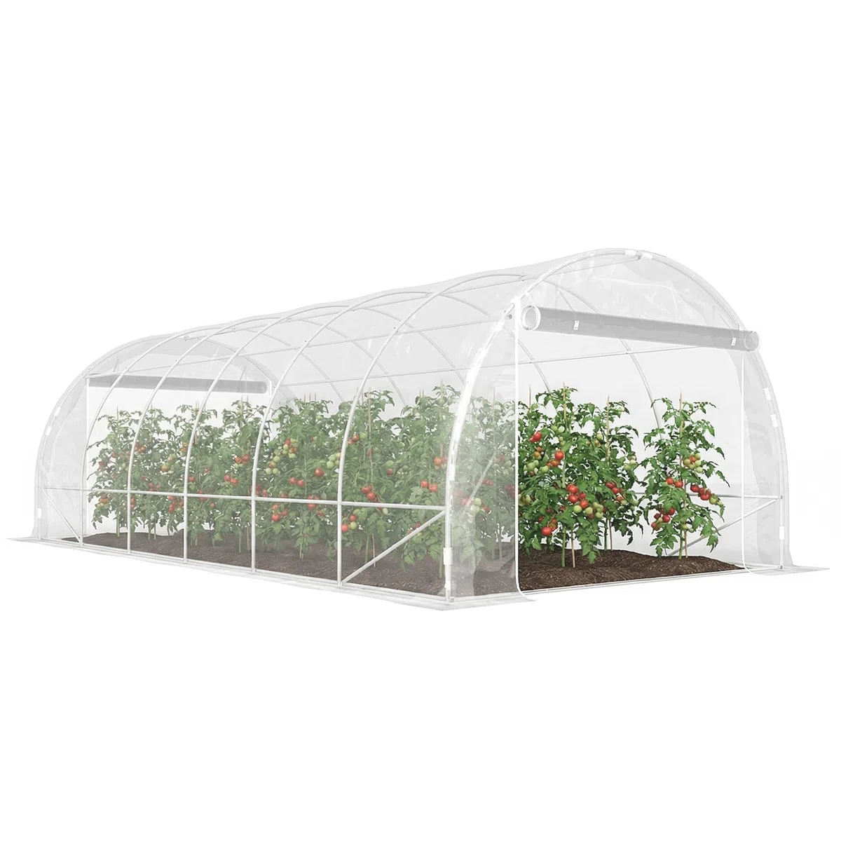 Outsunny Serra da Giardino a Tunnel 3x6x2 m con 2 Porte Avvolgibili, Serra per Orto con 4 Rinforzi Diagonali, Struttura in Acciaio e Copertura PE, per Orto Verdure Fiori Frutta, Anti UV, Trasparente