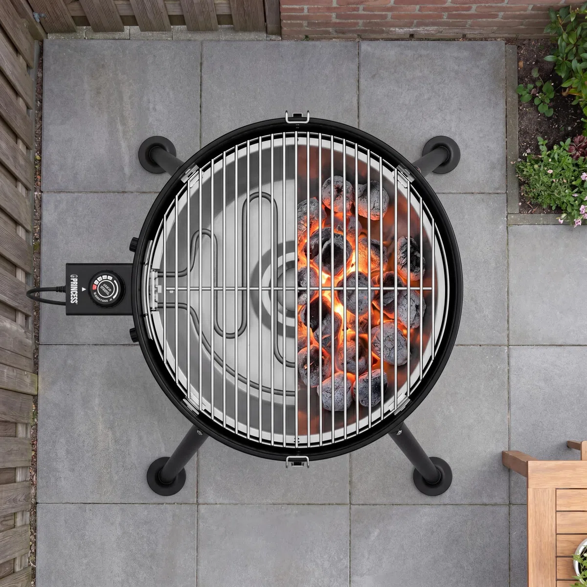 Princess Barbecue Kettle Ibrido, Elettrico e a Carbone, 2000 W, Termostato Regolabile, Termometro Integrato e Griglia Smaltata, 01.112270.01.001