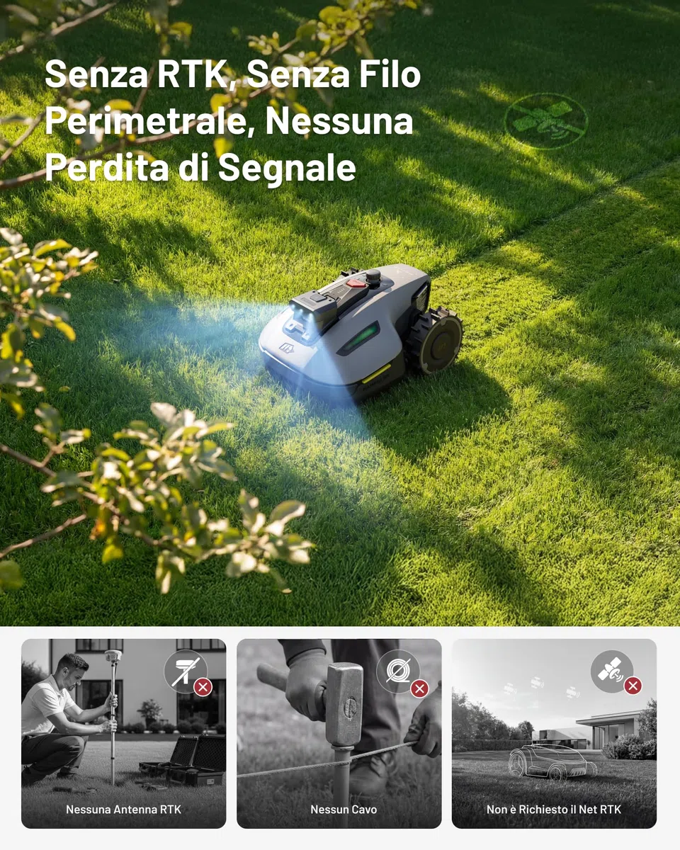 MAMMOTION YUKA mini 2 500 Robot Tagliaerba senza Cavo, Nessuna Perdita di Segnale, Senza RTK, Visione AI Tri-Cam, DropMow, Mappatura Auto Multi-zona