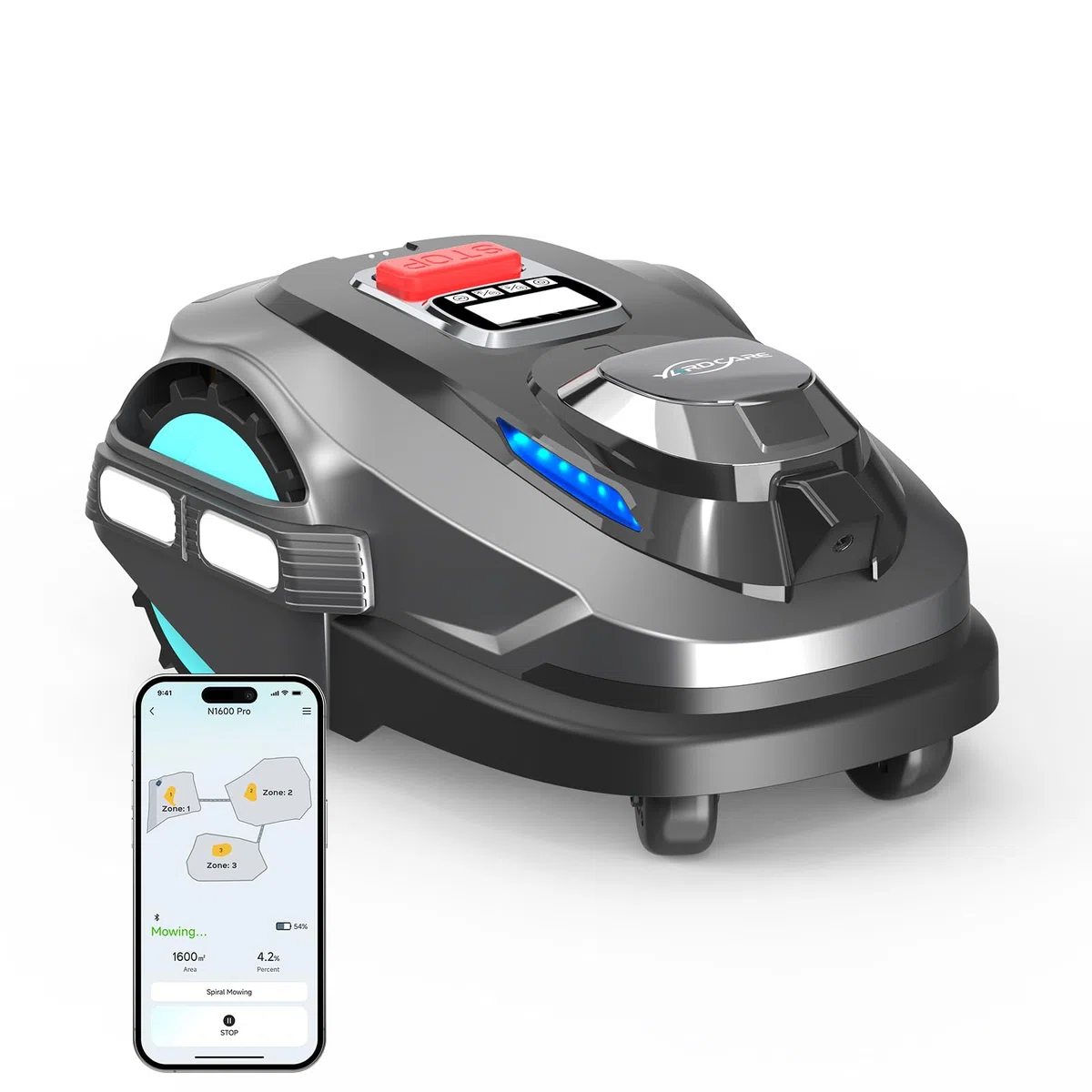 YARDCARE N1600PRO – Robot tagliaerba senza filo perimetrale con posizionamento RTK e visione, fino a 1600 m², navigazione precisa con mappatura intelligente, taglio strutturato e gestione aree