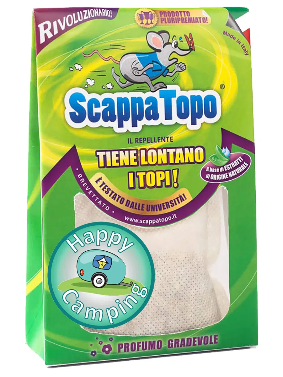 SCAPPATOPO IL BIO-REPELLENTE Camping – Repellente Topi Naturale per Caravan e Roulotte – Dissuasore per Topi Ecologico ad Azione Multisensoriale – Confezione 3 Pezzi da 50gr