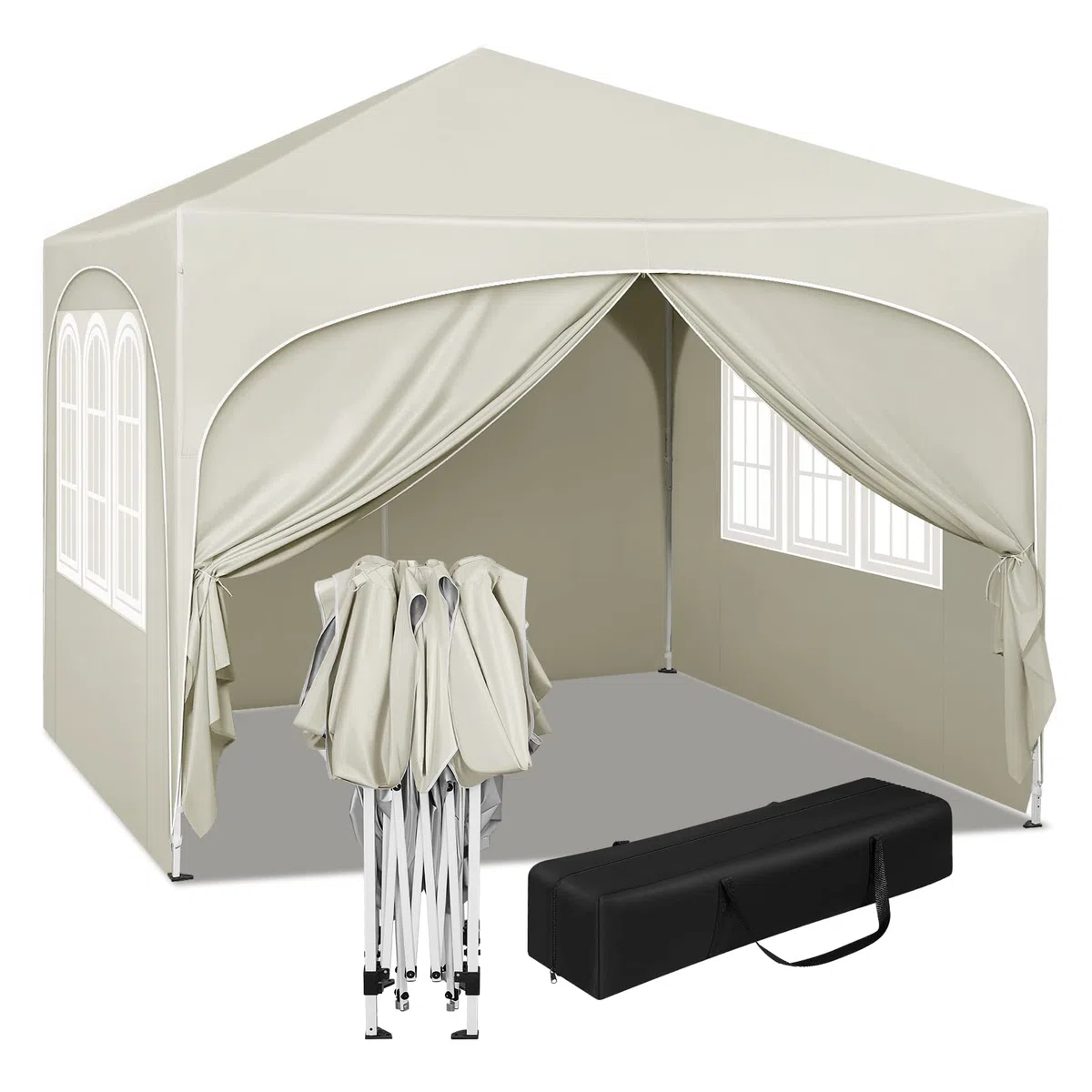 WOLTU Gazebo Pieghevole da Giardino, Gazebo Idrorepellente Pop Up da 3x3m Pannelli Laterali, Tendone Esterno, Altezza Regolabile, Protezione UV, con Custodia Beige