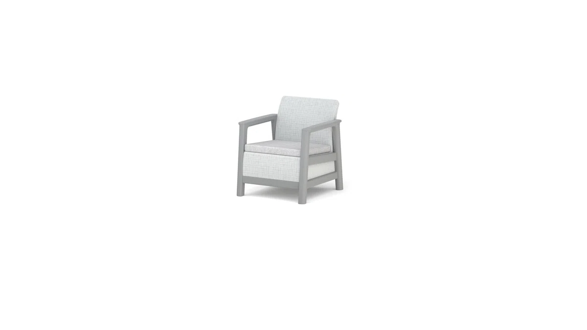 Keter Salottino da Giardino Scandi Linea, Finitura Effetto Iuta, Due Poltrone, Divano, Tavolino Contenitore, Cuscini Inclusi, Grigio