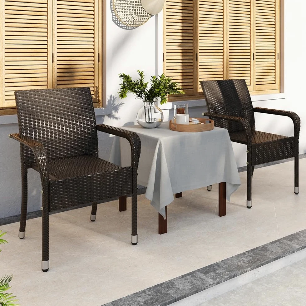 Yaheetech Set di 2 Sedie Impilabili in Rattan Sedia da Giardino con Braccioli Piedini Regolabili e Schienale per Giardino Balcone PatioTerrazza Marrone