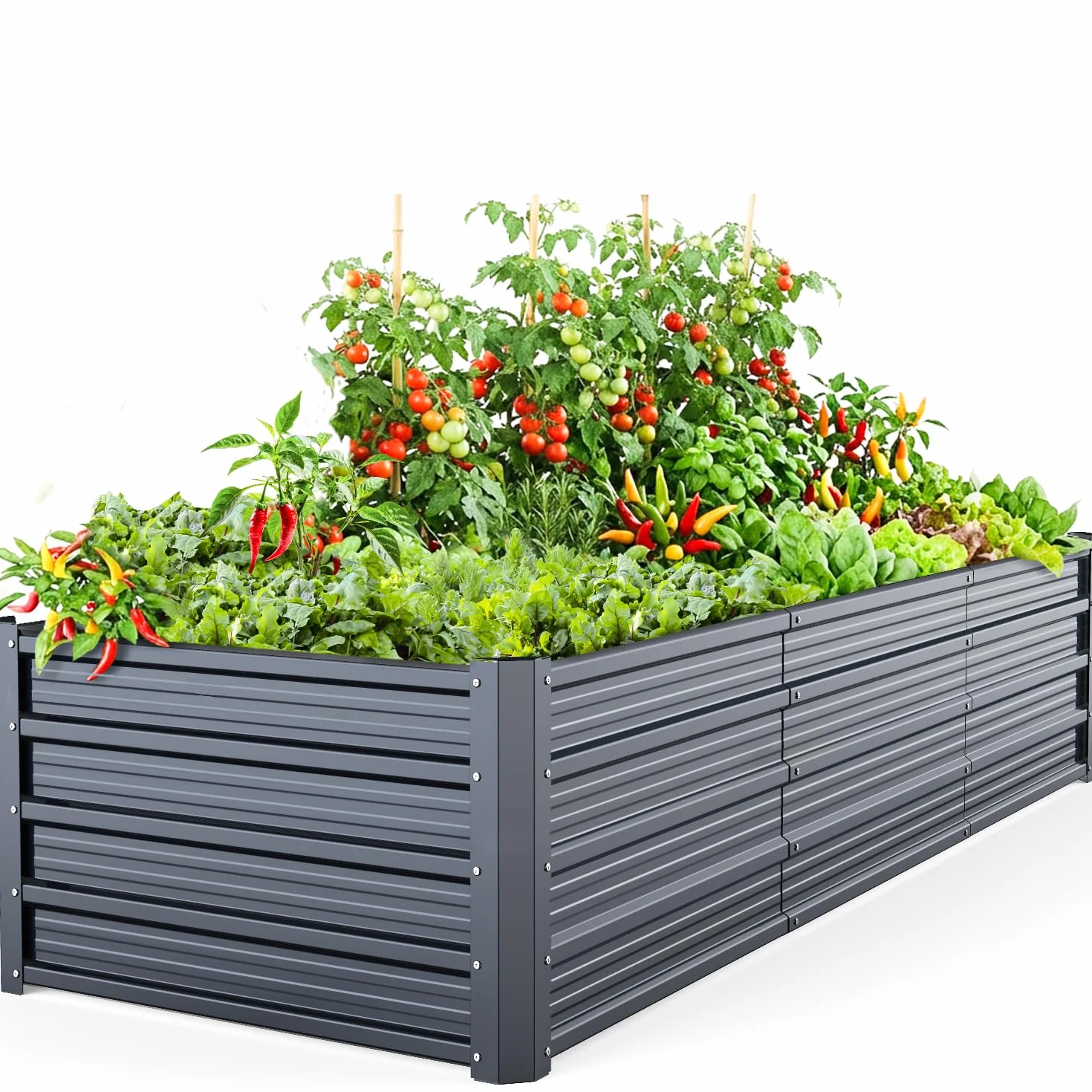 Ohuhu Fioriera Rialzata per Esterno, Cassetta da Giardino in Acciaio Rivestito Rinforzato 240x90x45 cm, Letto da Giardino in Metallo Rivestito Antiruggine per Verdure, Fiori e Sukkulent Grigio