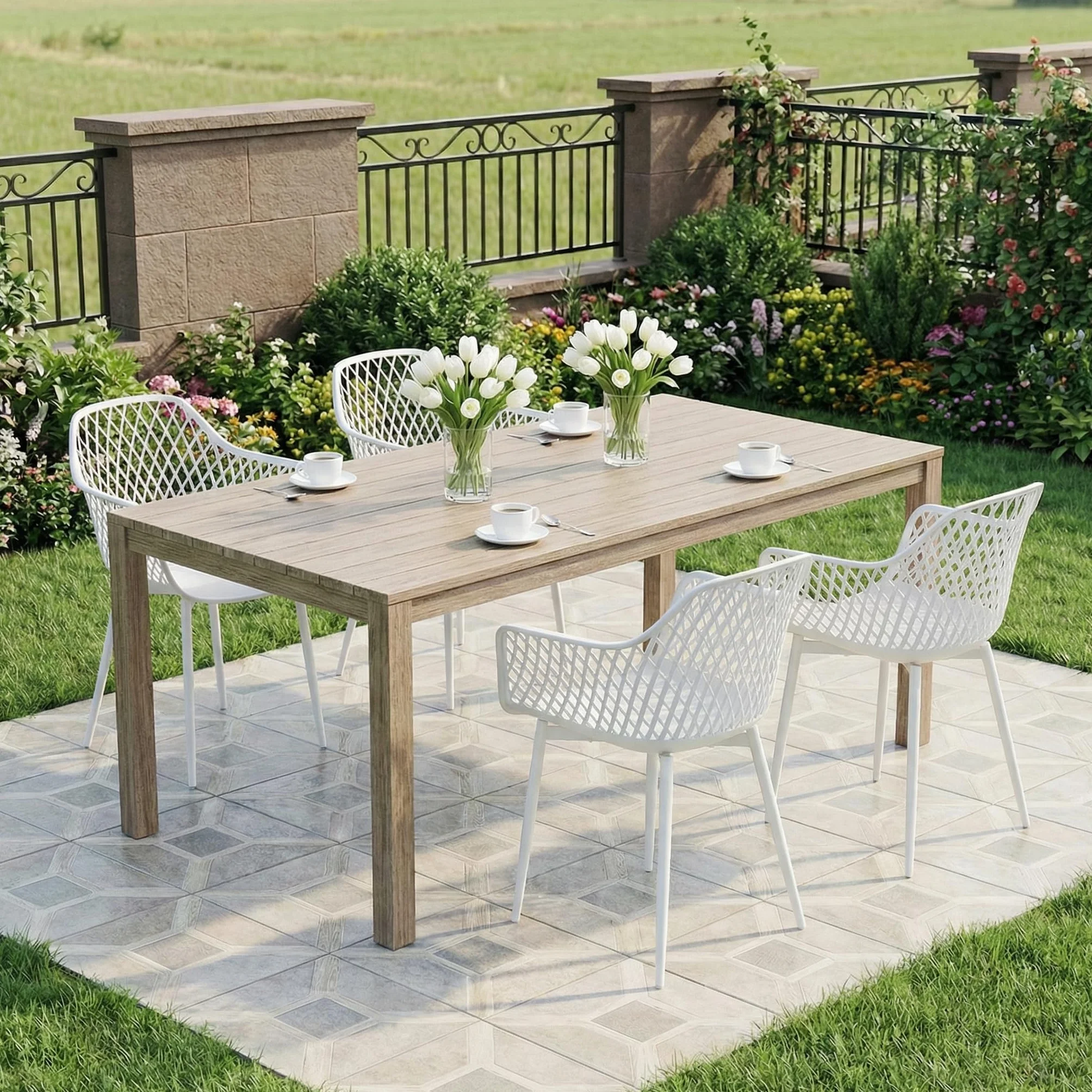 buybyroom Set di 6 sedie da giardino in plastica con braccioli, eleganti e facili da pulire, colore bianco