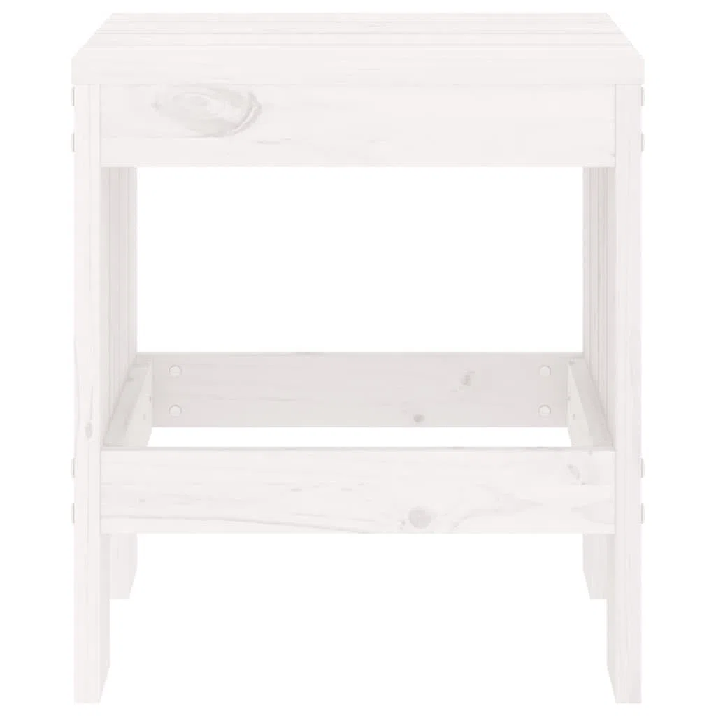 Sgabello da giardino, 2 pezzi, bianco, 40 x 36 x 45 cm, in legno massello di pino, rustico per terrazza e balcone, sgabello per esterni senza schienale con poggiapiedi, portata fino a 110 kg