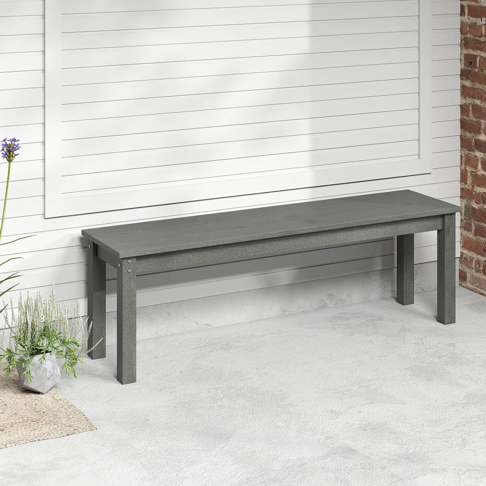 COSTWAY Panchina da Esterno in HDPE 140 x 35 x 45 cm, Panca da Giardino Senza Schienale per 2-3 Persone, Panchina dello Spogliatoio per Patio e Cortile, Portata 340 kg (Grigio)