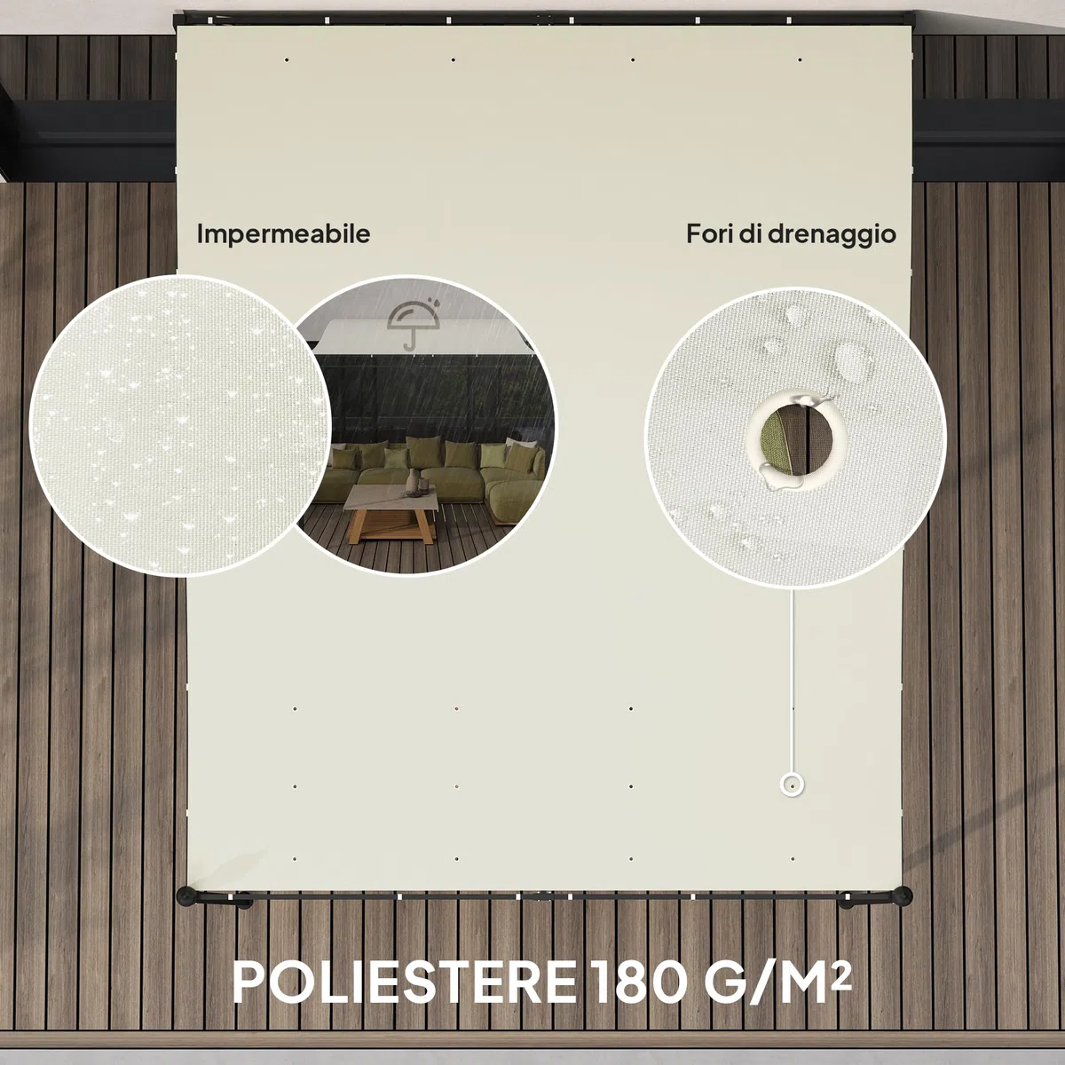 Outsunny Pergola Addossata 2.5x3m con Design Curvo e 16 Fori di Drenaggio, Gazebo Pergolato da Giardino in Metallo e Poliestere con Viti, per Esterno, Terrazza e Patio, Protezione UV, Crema
