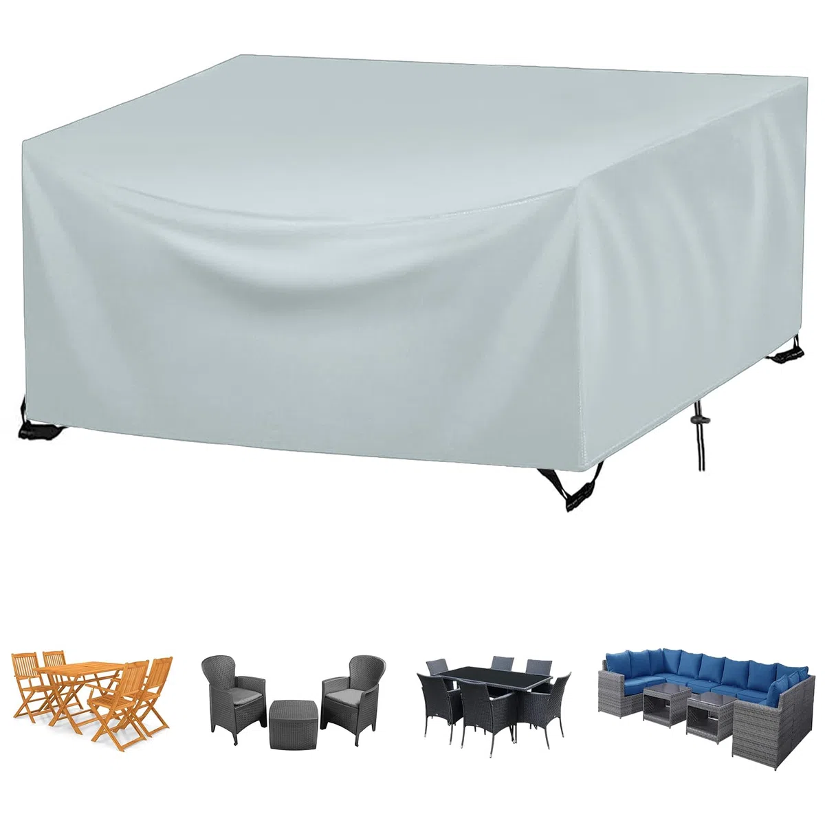 Coperture per Mobili da Giardino Impermeabile, 150x100x90cm, Copertura Tavolo Esterno, Oxford Copertura per Tavolo Esterno, Impermeabile, Antivento, Anti-UV, Rettangolare(Grigio)