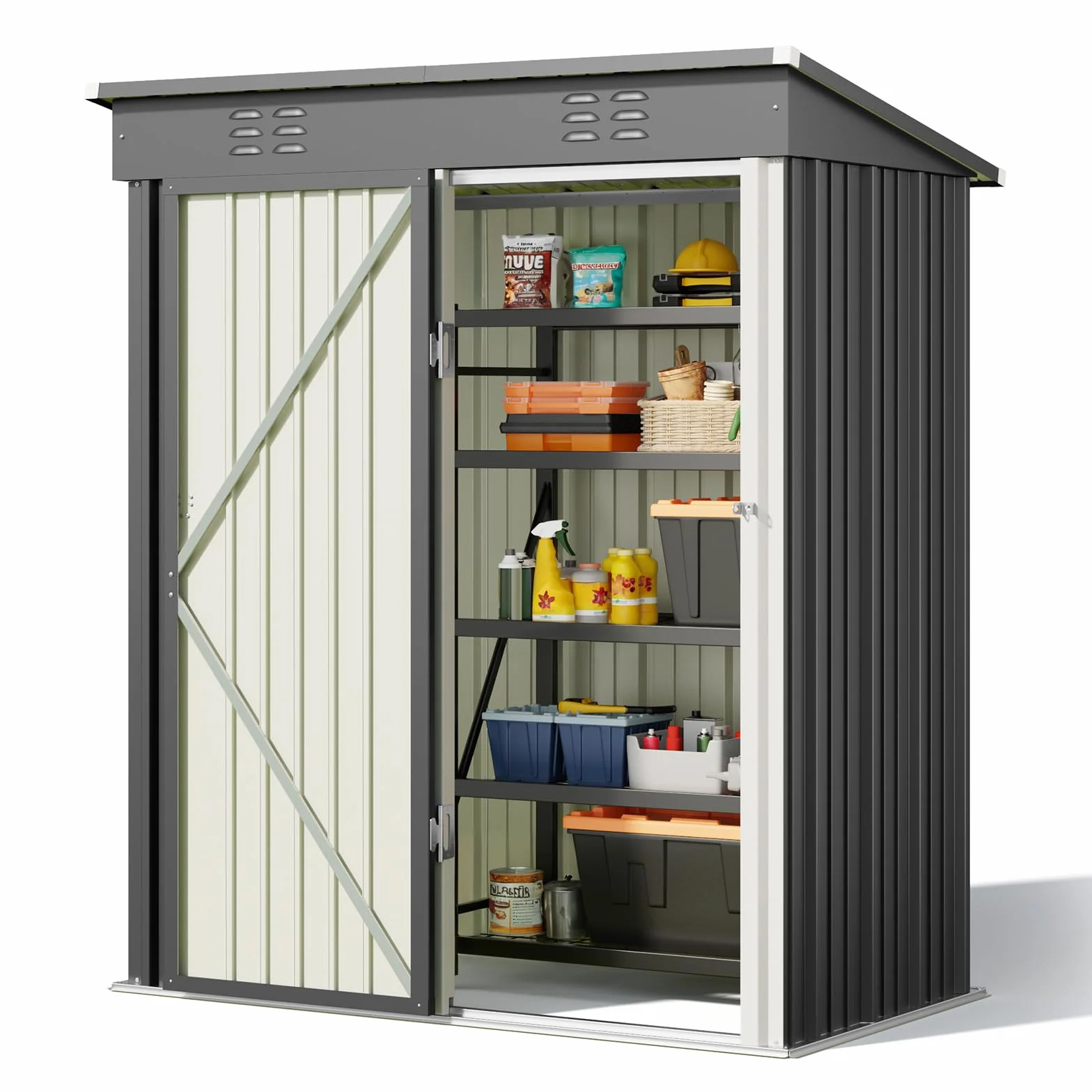 Bealife Capanno per Attrezzi da Giardino in Metallo, Capanno per Attrezzi in Acciaio Zincato, Capanno per Stoccaggio Esterno Casetta da Giardino 180x162x95 cm per Prato Patio Cortile (Grigio)