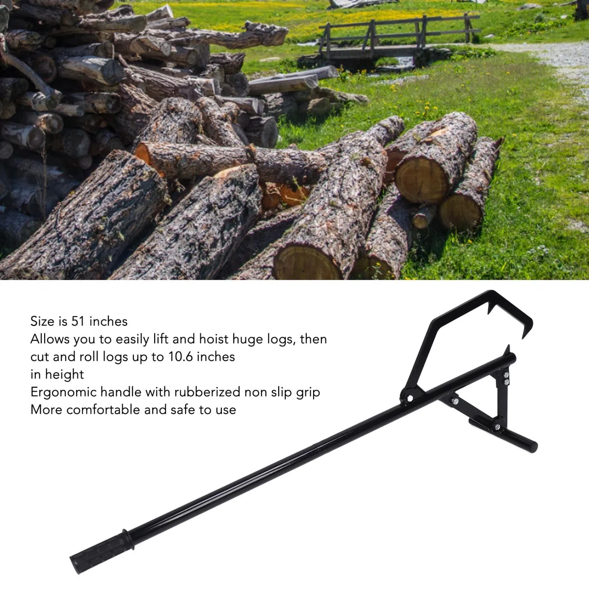 Sollevatore per legno in acciaio con gancio regolabile - Log Lifter per rotolare e sollevare tronchi senza Timberjack 51 pollici