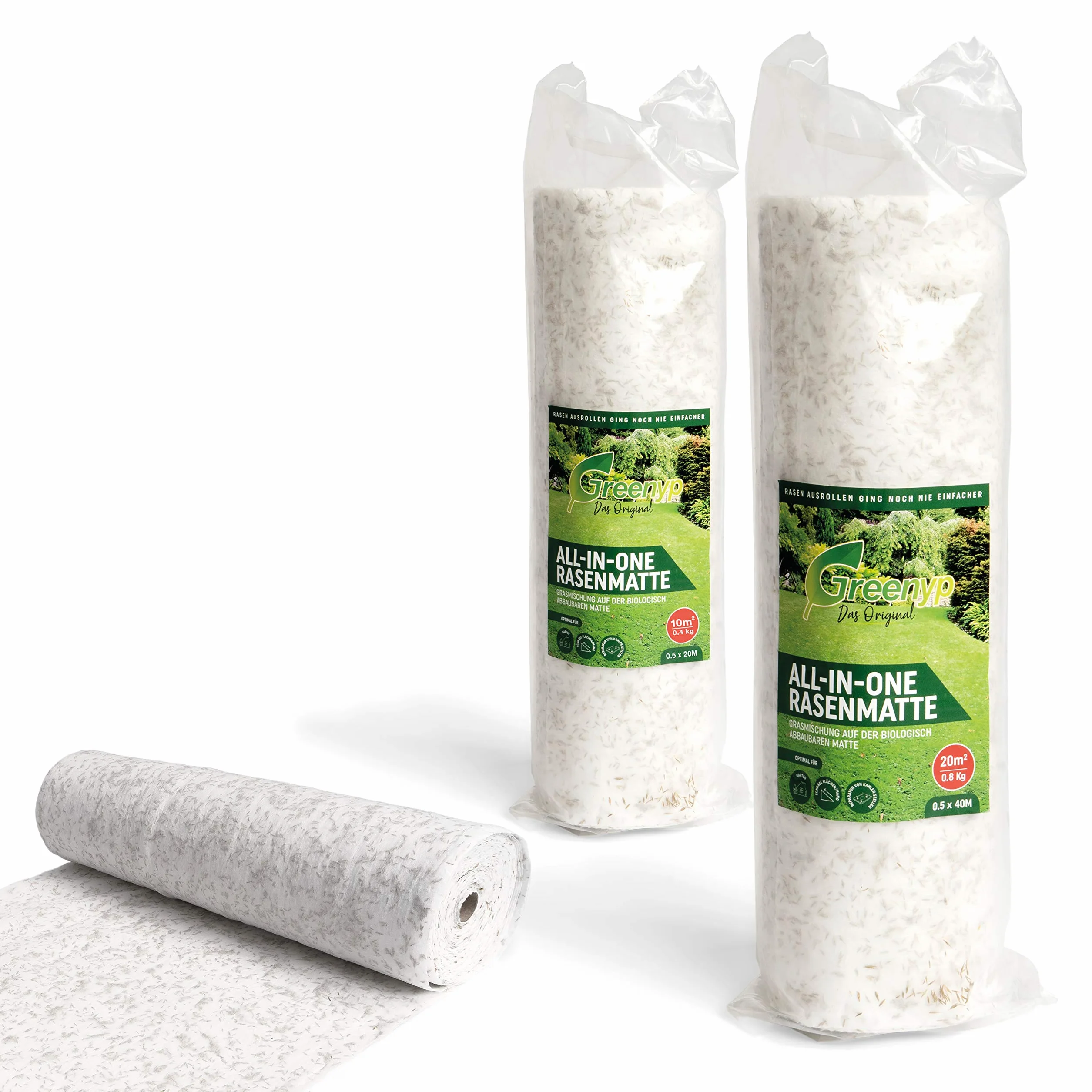 Greenyp all-in-One Tappeto erboso per Semi d’Erba, stuoia biodegradabile, a Rotoli, Semi di Erba integrati con fertilizzanti per Prato, 0,5m x 20m (10m²)