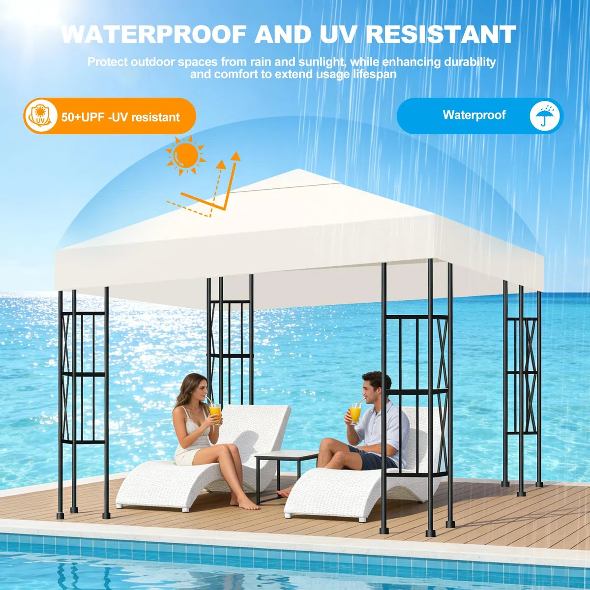 Telo di Ricambio per Gazebo 3x3m, Impermeabile e Anti-UV 300D, Copertura Rimovibile per Pergola con Fascette in Velcro Rinforzate, Ideale per Giardino, Terrazza, Campeggio e Spiaggia,Beige