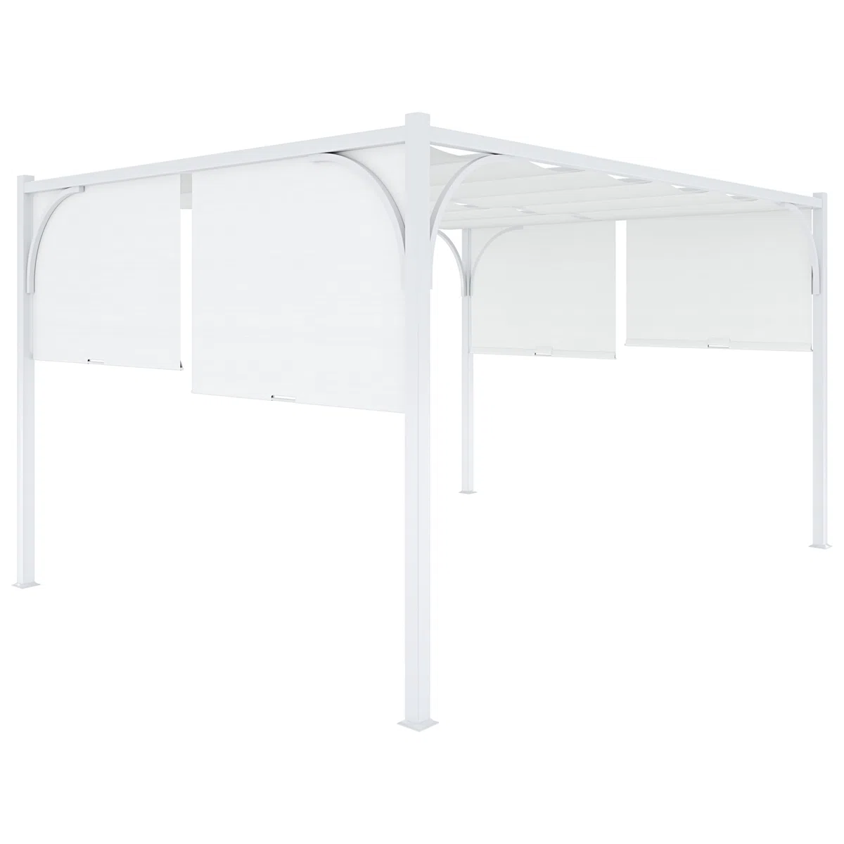 Gazebo Pergola 3x4 M Tetto Scorrevole Telo Bianco Impermeabile Retrattile Struttura Acciaio Bianco Giardino Terrazzo Piscina Esterno Campeggio Design Elegante Moderno