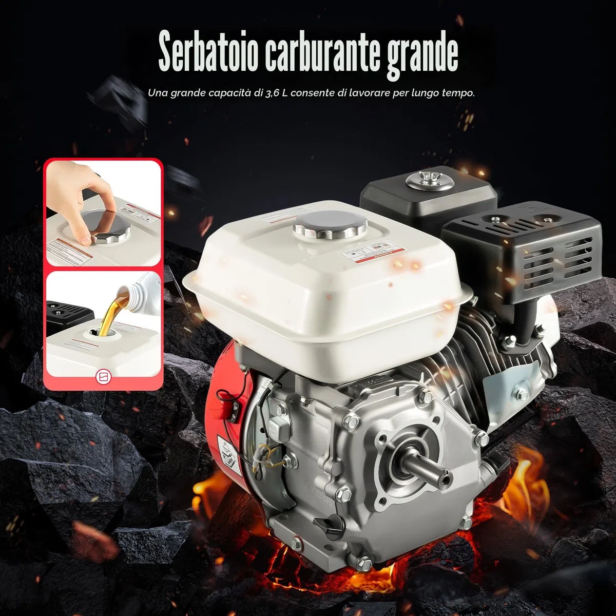 Motore a benzina 7.5 HP 4 tempi OHV motore a benzina 5.1 KW 3600 giri/min motore a terra con allarme olio (bianco rosso) (rosso e bianco)