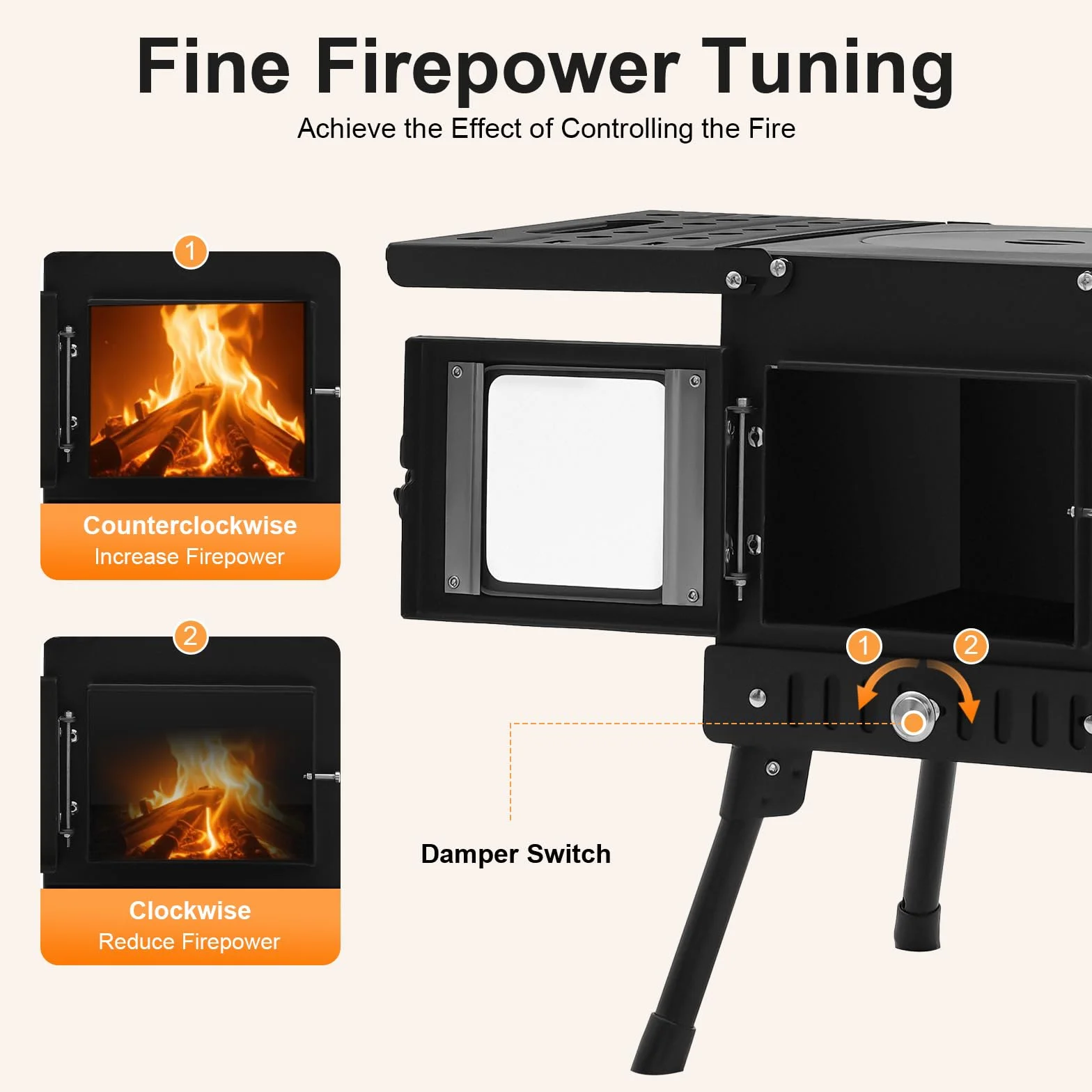 Stufa a legna pieghevole da campeggio con camino, altezza regolabile 36-56 cm, per esterni, barbecue e riscaldamento (acciaio inossidabile)