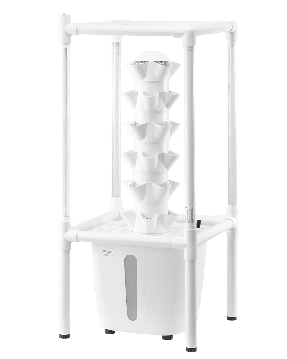 VEVOR Sistema di Coltivazione Idroponica, 30 Baccelli Verticali a 6 Livelli, Torre Idroponica Mobile con Pompa dell'Acqua e Luce, Germinazione Interna, per Erbe Aromatiche Frutta Verdura