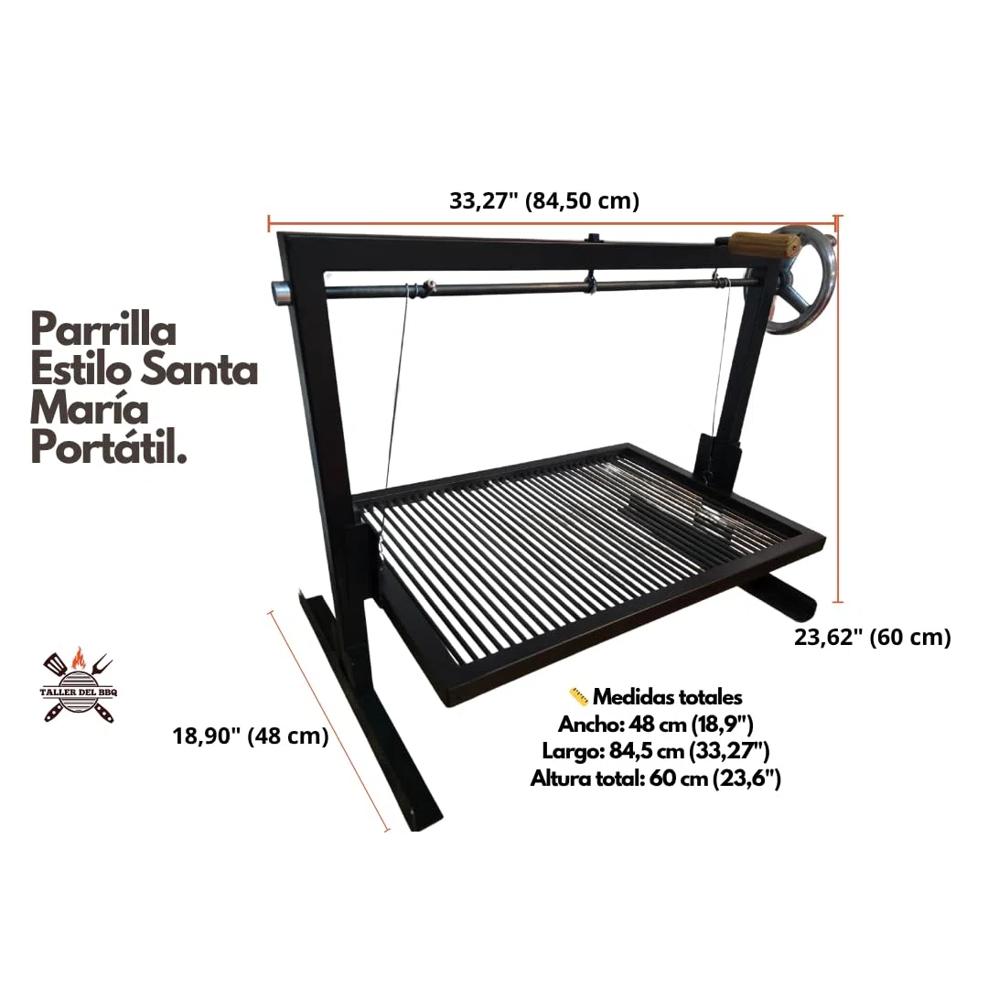 Griglia argentina portatile - Stile Santa Maria - #WorkerDelBBQ Acciaio rinforzato con sistema di sollevamento | Realizzata a mano da officina BBQ | Per legna o carbone