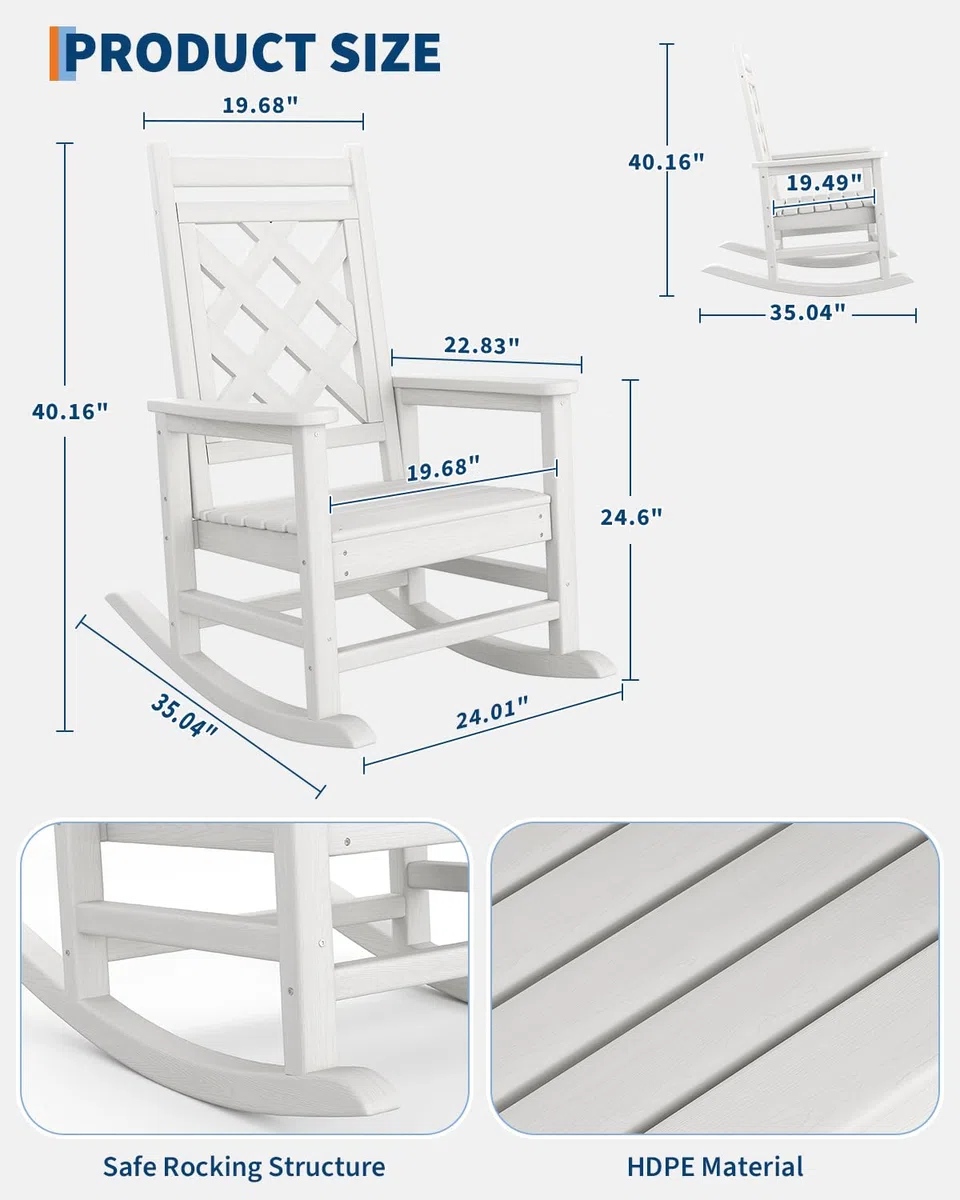 Comfort Superiore - Sedia a Dondolo Da Giardino Adirondack in HDPE, Schienale Alto, Resistente Alle Intemperie, Capacità Di Carico 380 kg, Ideale Per Terrazza, Patio, Piscina o Veranda
