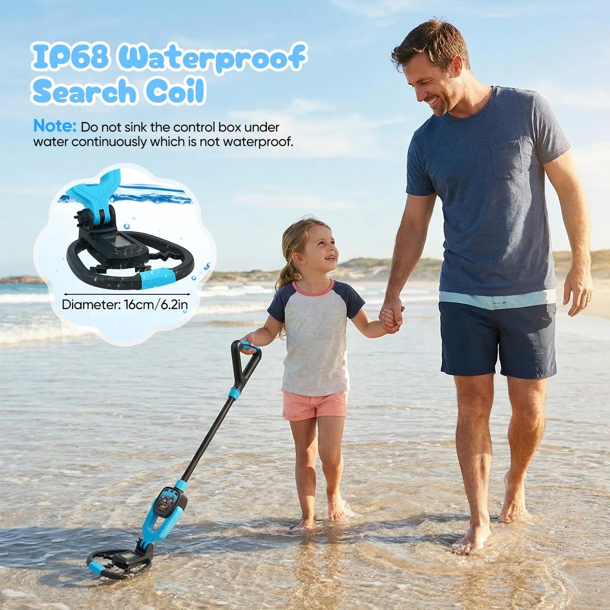 Metal Detector Bambini, Metal Detector per Bambino con Asta Regolabile 72–83 cm, Display LCD, Bobina di Ricerca Impermeabile, Ad Alta Sensibilità Metal Detector per Bambini con Borsa Pala