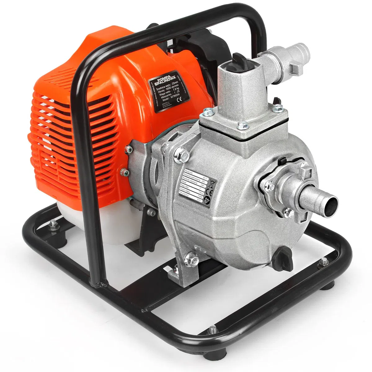 Motopompa Autoadescante 1" Benzina 2T 5.2HP, Nero/Grigio, Pompa per Acqua, Industriale, Acciaio Inossidabile o Ghisa, Portata 150-300 L/min, Altezza 8m, Prevalenza 25m, Max Pressione 3.3bar