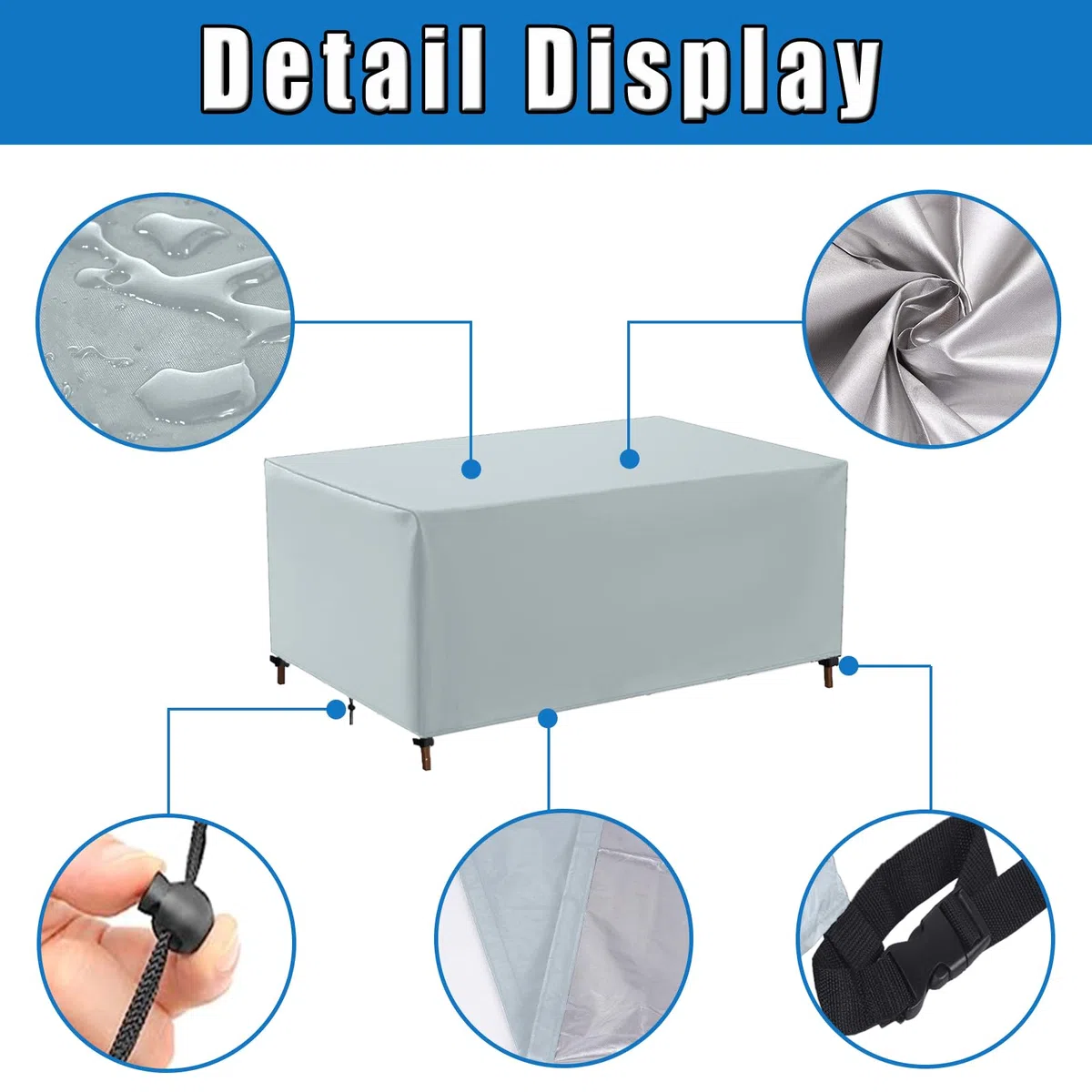 Coperture per Mobili da Giardino Impermeabile, 150x100x90cm, Copertura Tavolo Esterno, Oxford Copertura per Tavolo Esterno, Impermeabile, Antivento, Anti-UV, Rettangolare(Grigio)