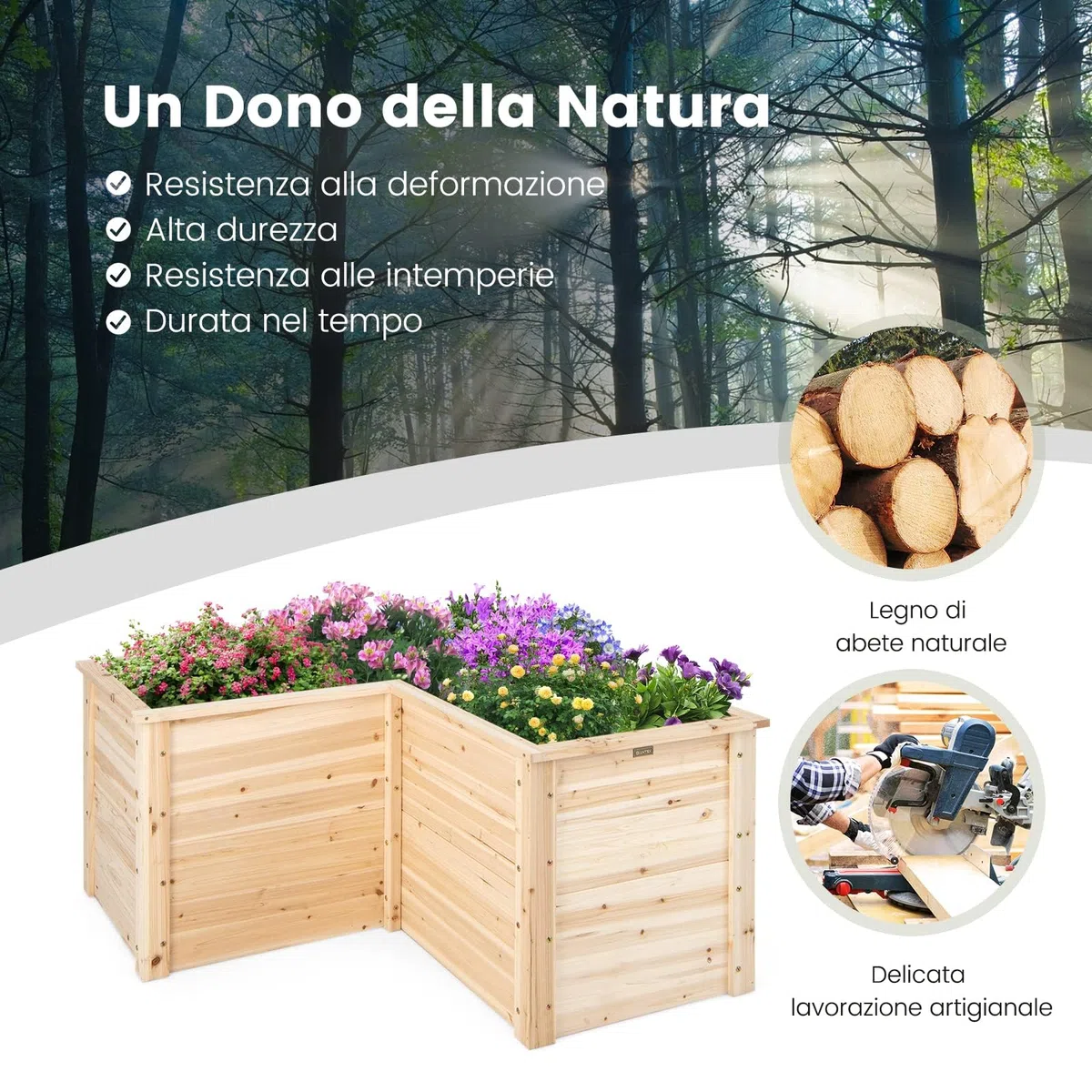 RELAX4LIFE Fioriera da Esterno a Forma di L in Legno di Abete, Letto Rialzato per Orto con Buon Drenaggio, Design Senza Fondo per Piante, Verdura e Alberelli, Ideale per Giardino, Balcone (Modello 7)