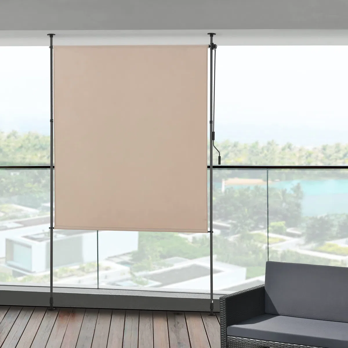pro.tec Schermo Verticale da Balcone con Pali Telescopici Regolabili in Altezza tra 230-310 cm Tenda Parasole Frangivento Protezione Privacy - Larghezza 200 cm - Color Sabbia