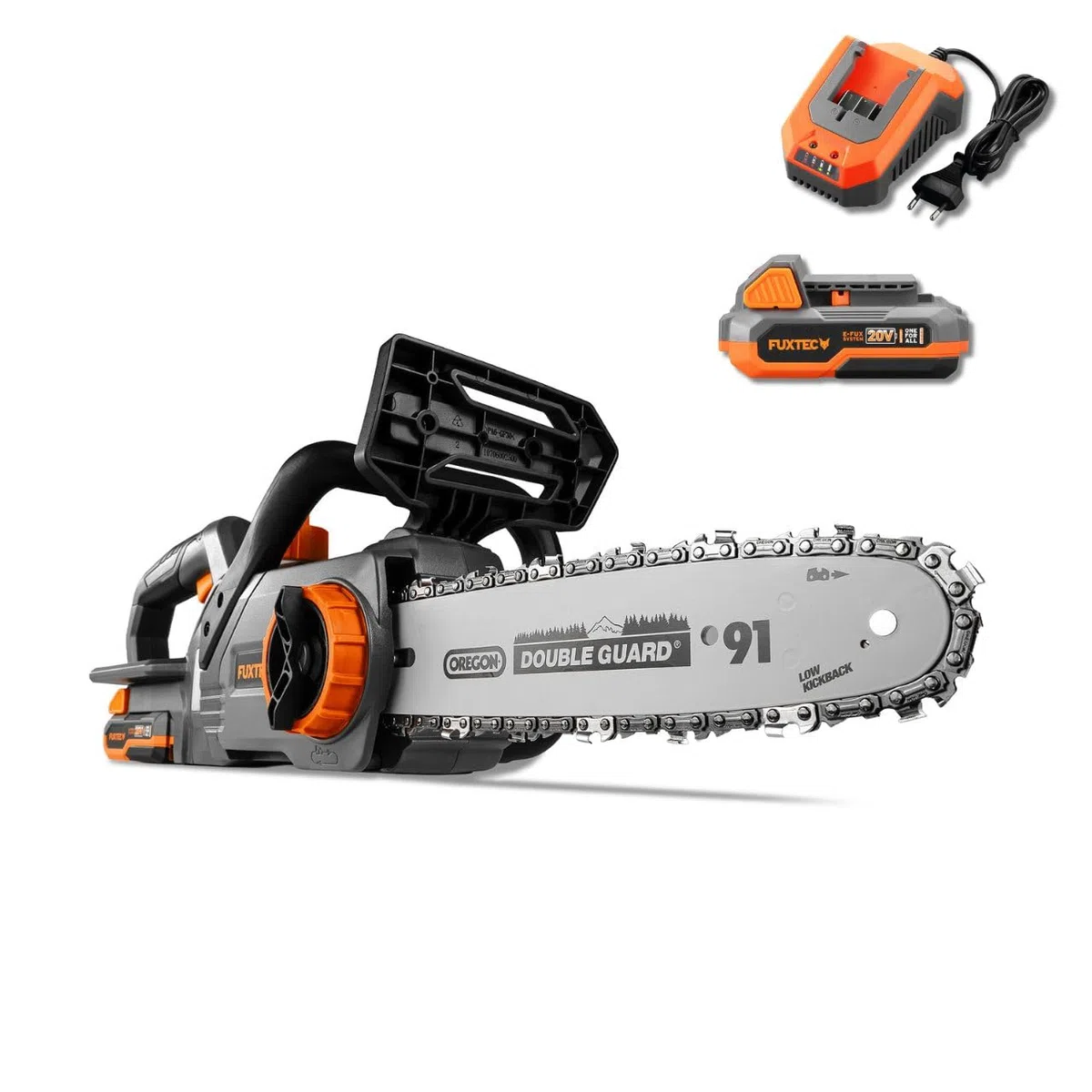 Motosega a batteria 20V FUXTEC FX-E1KS20 – con batteria e caricatore – lunghezza di taglio 24 cm (10 pollici) velocità della catena di 5m/s – leggera e compatta