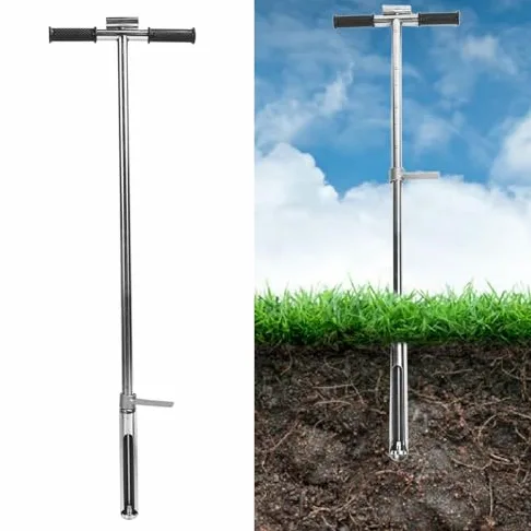 Campionatore di terreno, 105 cm, sonda terra in acciaio inox, campionatore con pedale espulsore e impugnatura a T, per prato, giardino, fattoria