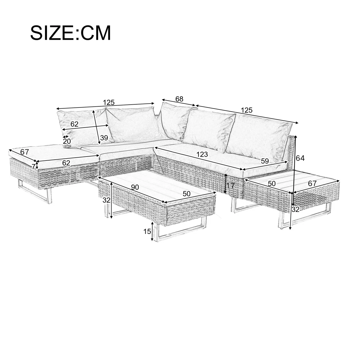 Rtopsu Set di Divani da Giardino in Polyrattan per 5 Persone, Mobili da Giardino Lounge Balcone Mobili da Patio con Divano Angolare Tavolo in Cuscini per Patio Giardino Balcone, Kaki