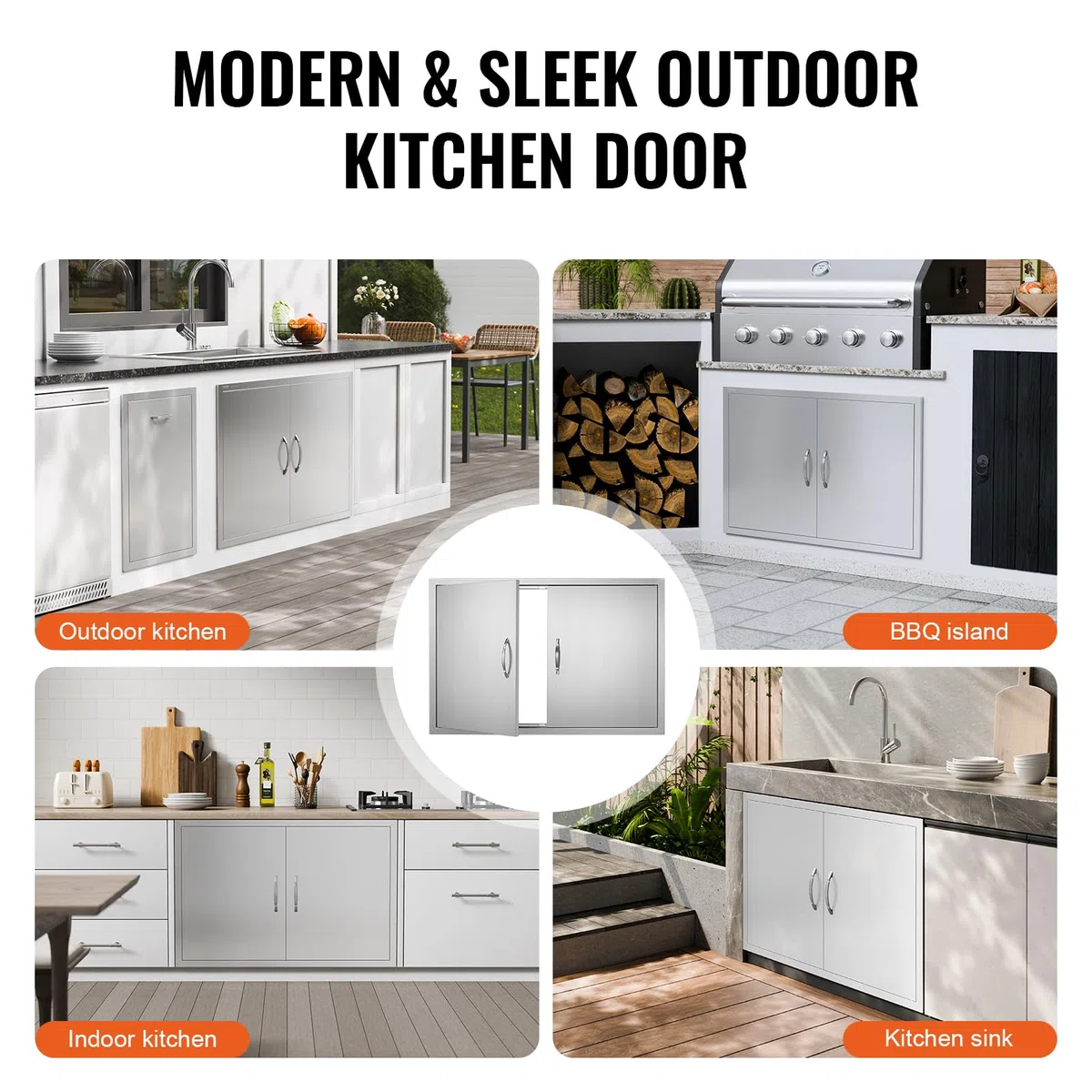 VEVOR Porta di Accesso da Incasso 990 x 660 mm, Doppia da Cucina per Esterni, in Acciaio Inox Montaggio a Incasso, a Parete Verticale, Stazione Cucina da Esterno