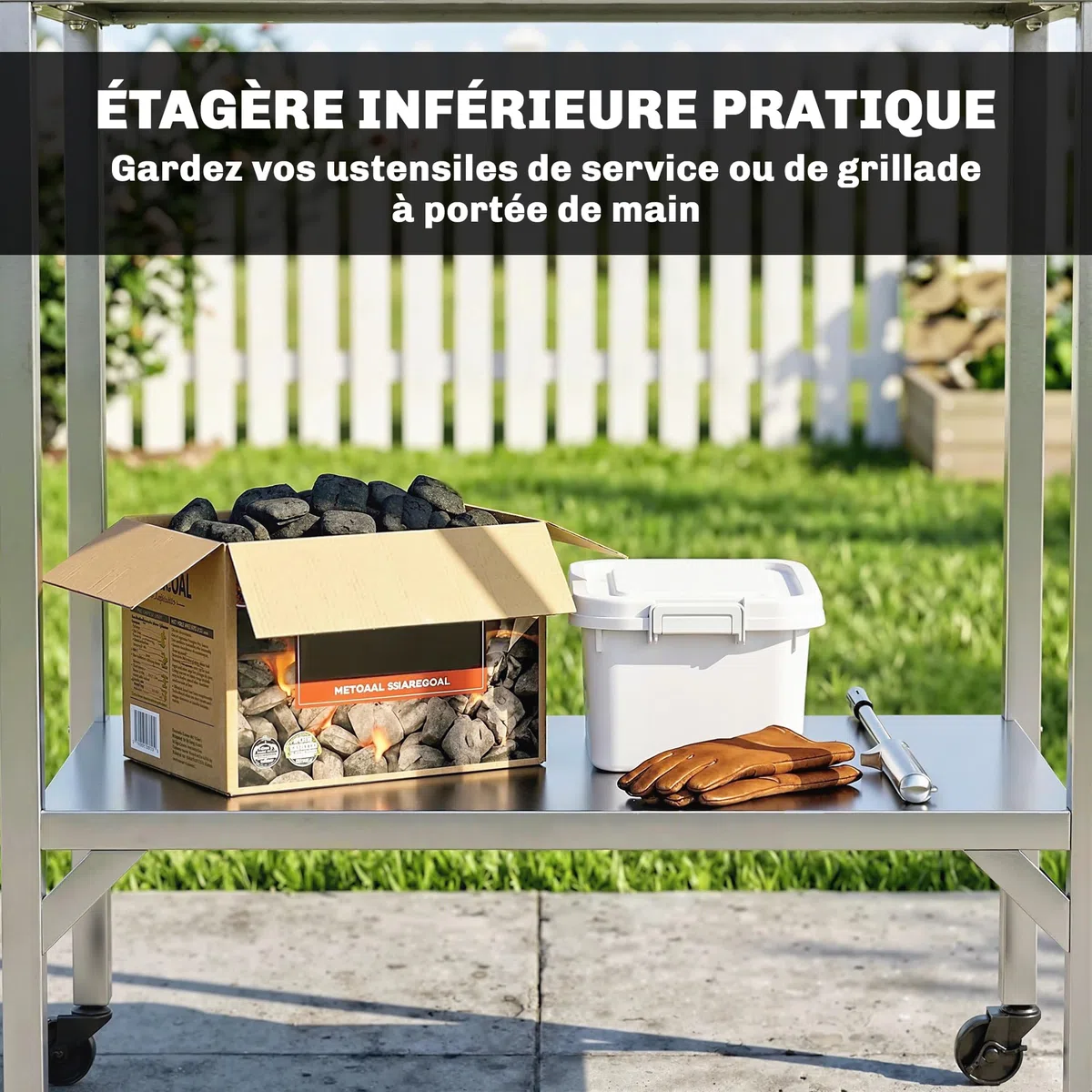 Outsunny Carrello per barbecue in acciaio inossidabile, tavolo di preparazione per esterni di 85 x 60 cm, con piano di lavoro e rotelle, dessert da giardino stabile per forno a pizza e griglia