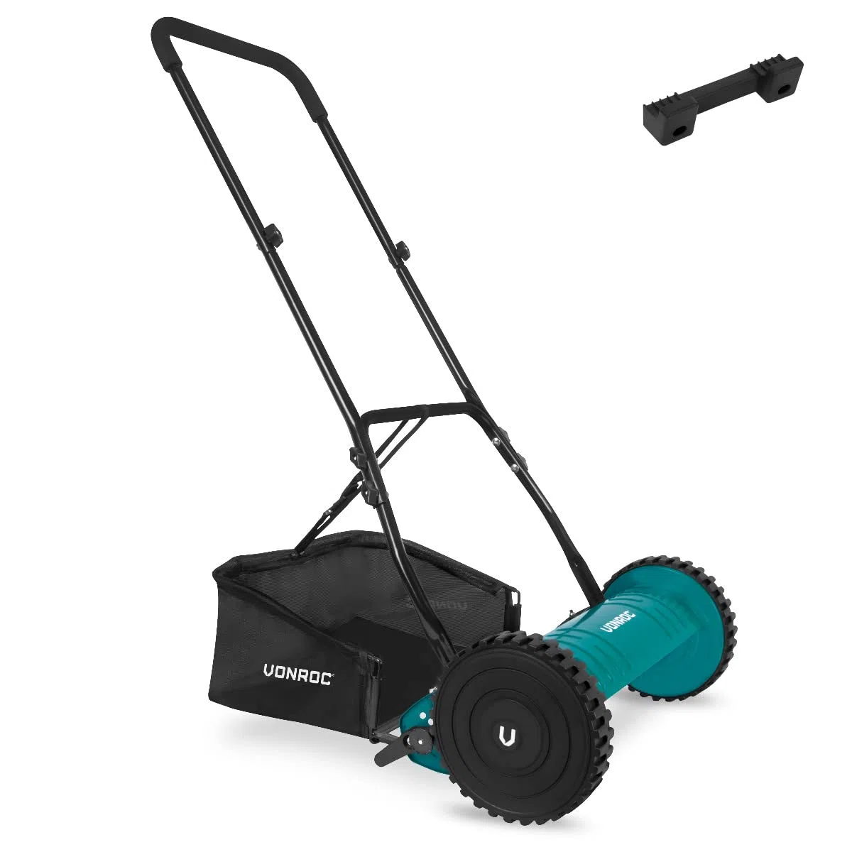 VONROC Tosaerba Manuale - Silenzioso, Lame in Acciaio 65MN, Altezza Regolabile, Raccoglierba 18L, 400 mm
