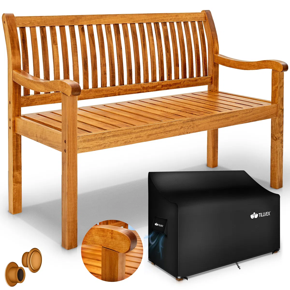 tillvex Panchina da Giardino 150 cm con Copertura in Legno Resistente alle Intemperie per 3-4 Persone | Panchina Peso Massimo 320 kg | Panca in Legno per Balcone, Terrazza & Giardino