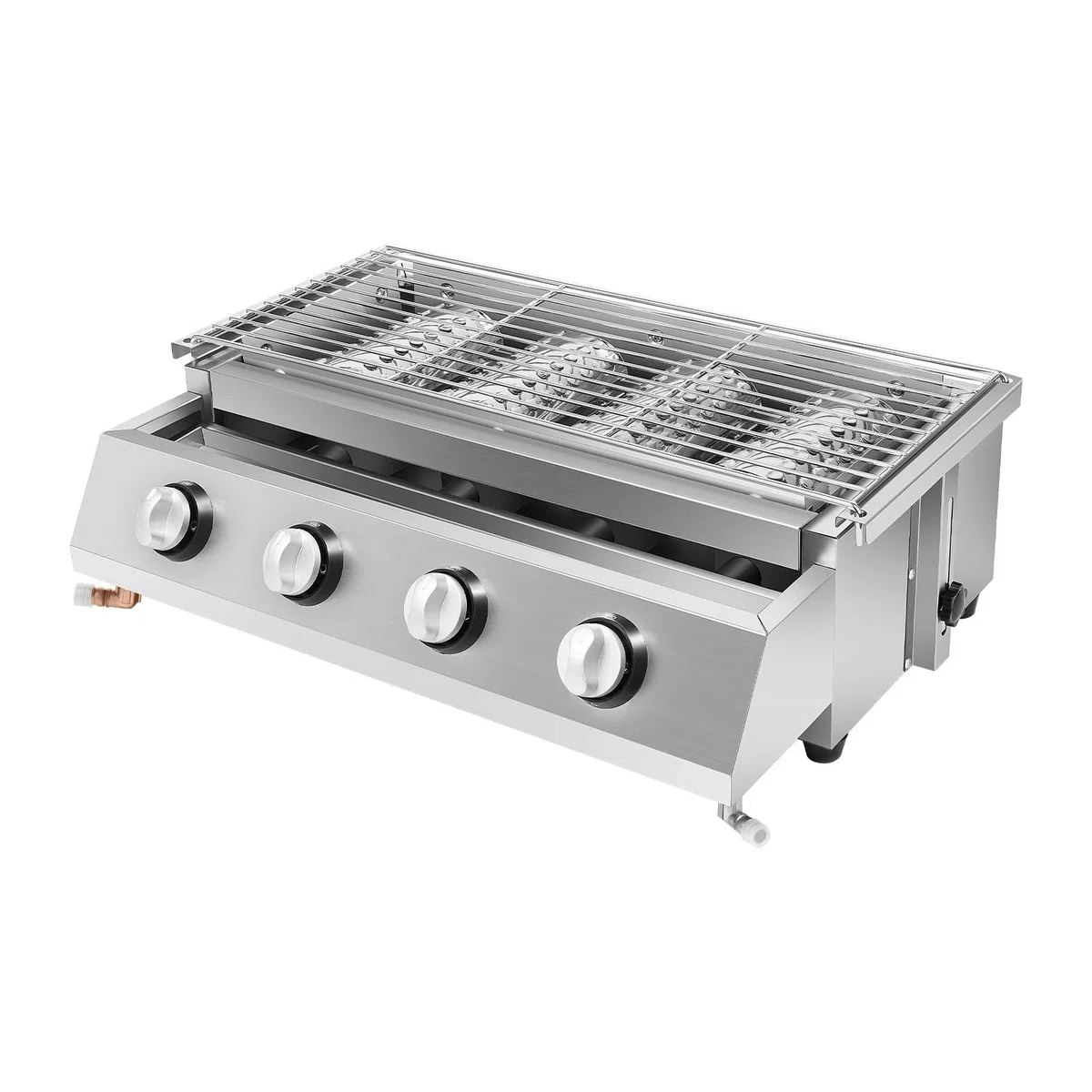 Barbecue a gas 4 bruciatori in acciaio inox 58 x 40 cm, piastra a gas portatile 4 fuochi indipendenti per giardino terrazza campeggio, grill esterno con coperchio 9 5 kg