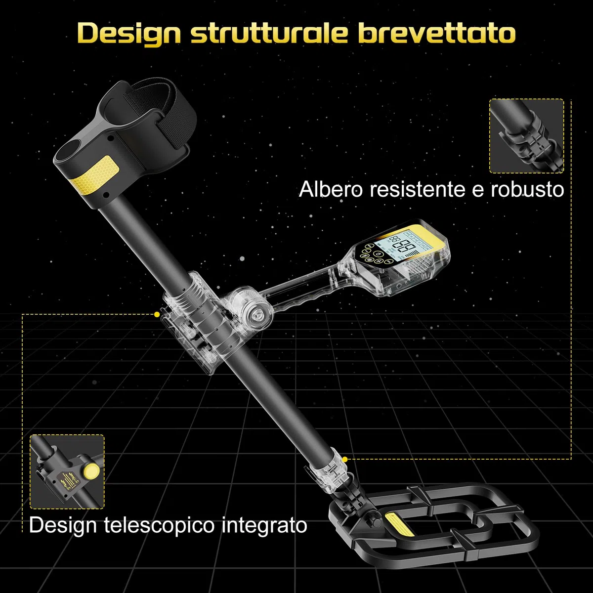 LOLARAN Metal Detector Professionale Pieghevole e Portatile, Batteria Ricaricabile al Litio, Alta Precisione per Oro e Metalli, Schermo LCD, Bobina Impermeabile, Ideale per Principianti e Esperti